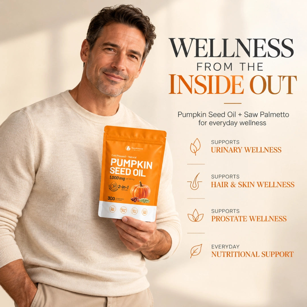Cold-Pressed Pumpkin Seed Oil & Saw Palmetto Softgels – Hair & Men's Wellness Support, 2-in-1 Formula