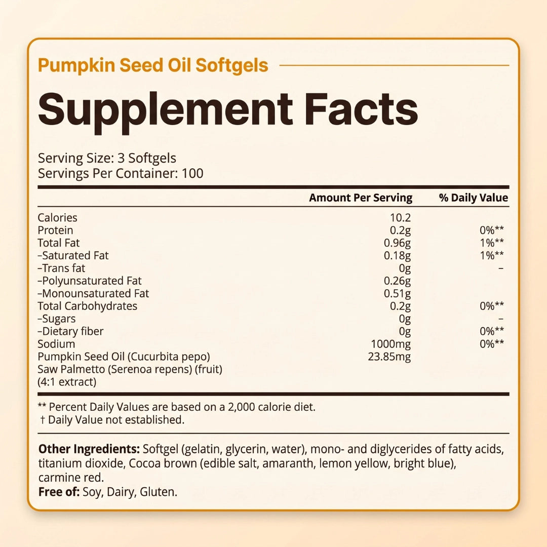 Cold-Pressed Pumpkin Seed Oil & Saw Palmetto Softgels – Hair & Men's Wellness Support, 2-in-1 Formula