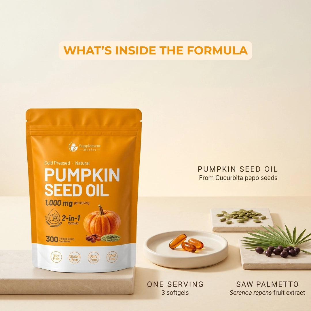 Cold-Pressed Pumpkin Seed Oil & Saw Palmetto Softgels – Hair & Men's Wellness Support, 2-in-1 Formula