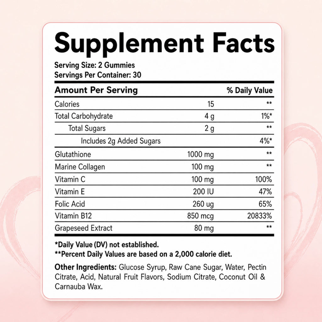 Glutathione Gummies with Marine Collagen – Skin Radiance, Hair & Nail Support