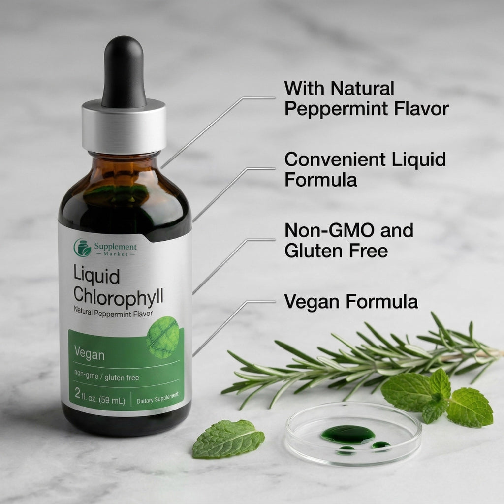 Liquid Chlorophyll Drops for Internal Freshness, Skin Health & Antioxidant Support – Peppermint Flavor
