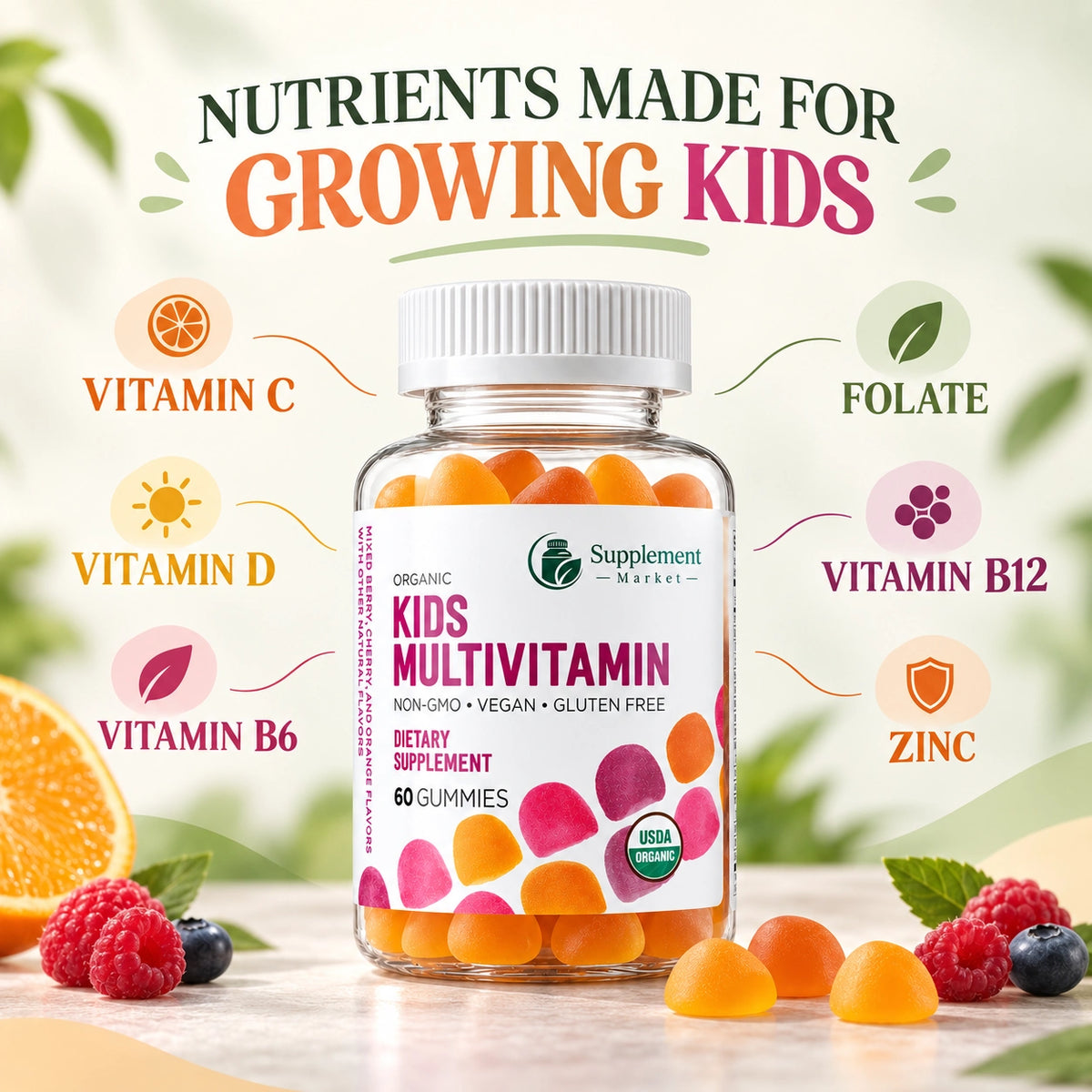 Organic Children’s Multivitamin Gummies – Growth, Immune & Bone Support