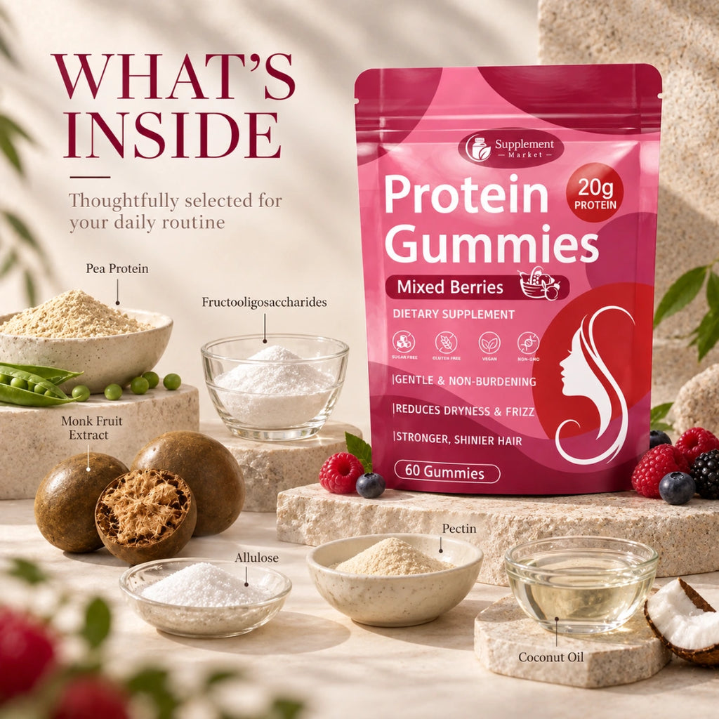 Protein Gummies – 20g Plant-Based Protein, Hair Strength & Daily Nutrition Support