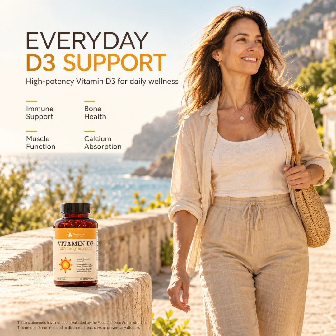 Vitamin D3 5000 IU (125 mcg) Softgels – Immune, Bone & Muscle Support, Cholecalciferol in Organic Olive Oil