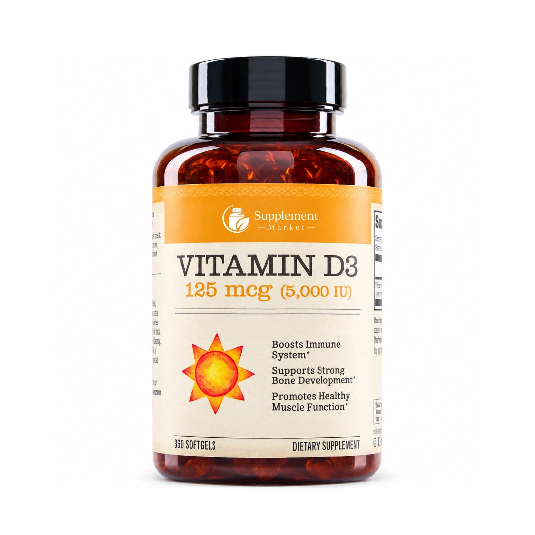 Vitamin D3 5000 IU (125 mcg) Softgels – Immune, Bone & Muscle Support, Cholecalciferol in Organic Olive Oil