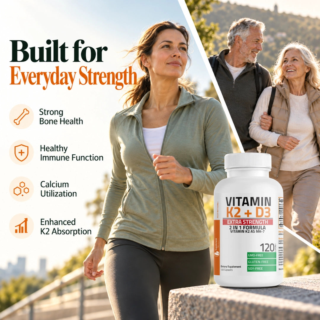 Vitamin K2 + D3 Extra Strength – 10,000 IU D3 + 120 mcg K2 MK-7 for Bone & Immune Support