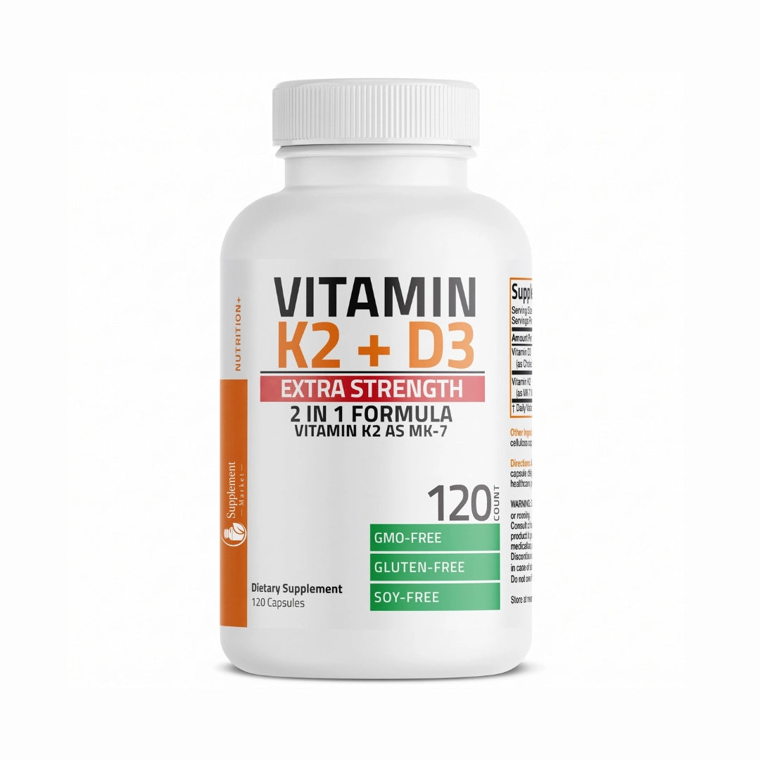 Vitamin K2 + D3 Extra Strength – 10,000 IU D3 + 120 mcg K2 MK-7 for Bone & Immune Support