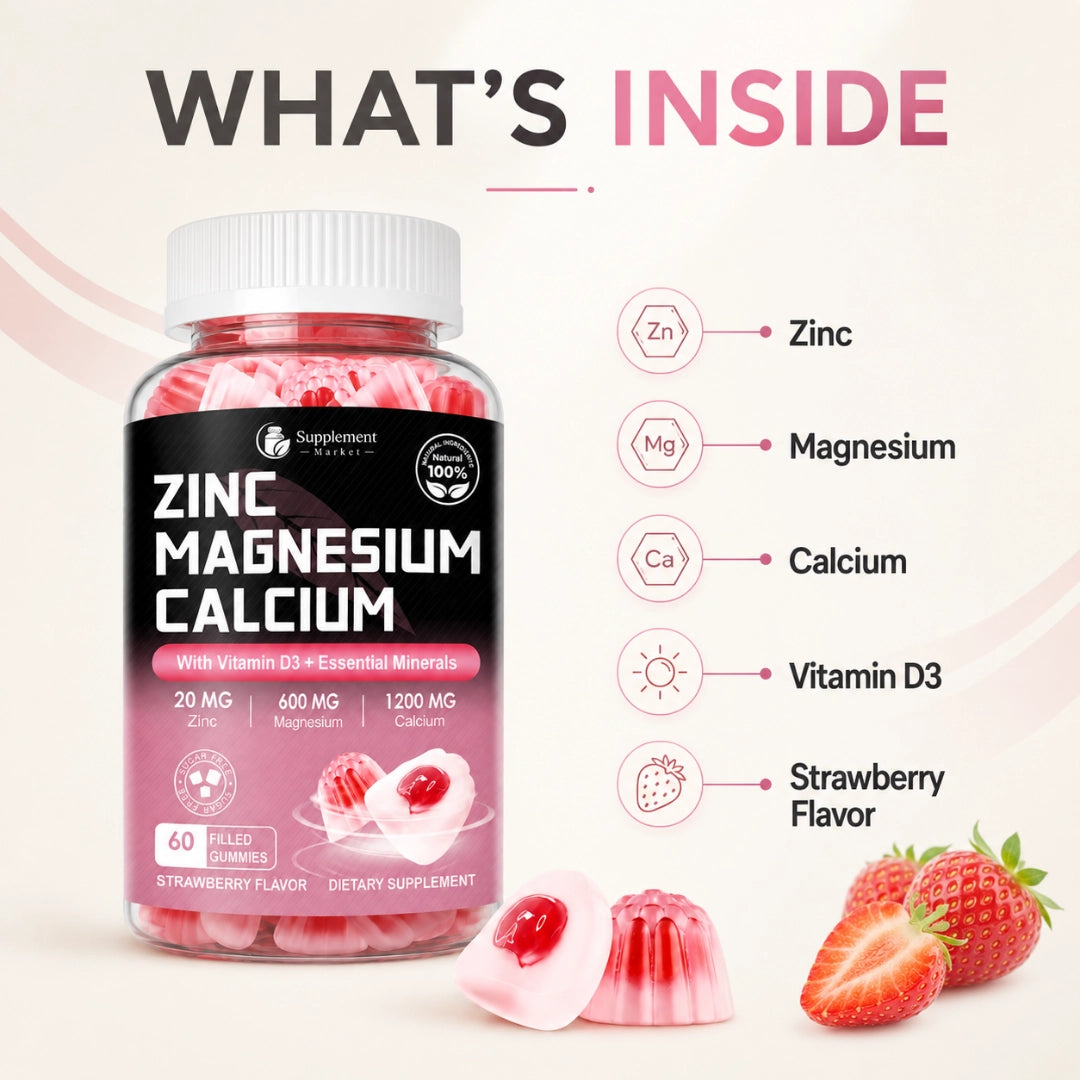 Zinc Magnesium Calcium Gummies with Vitamin D3 – Bone & Muscle Support