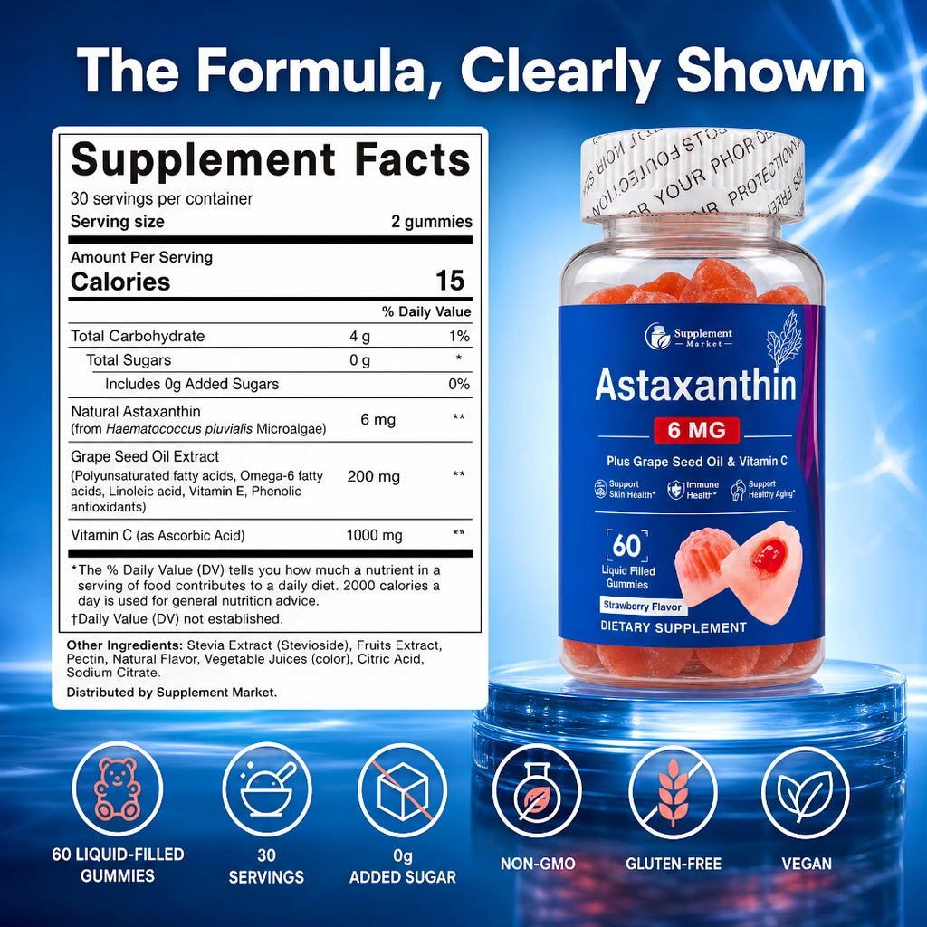 Astaxanthin Gummies – 6 mg for Skin Health & Antioxidant Support