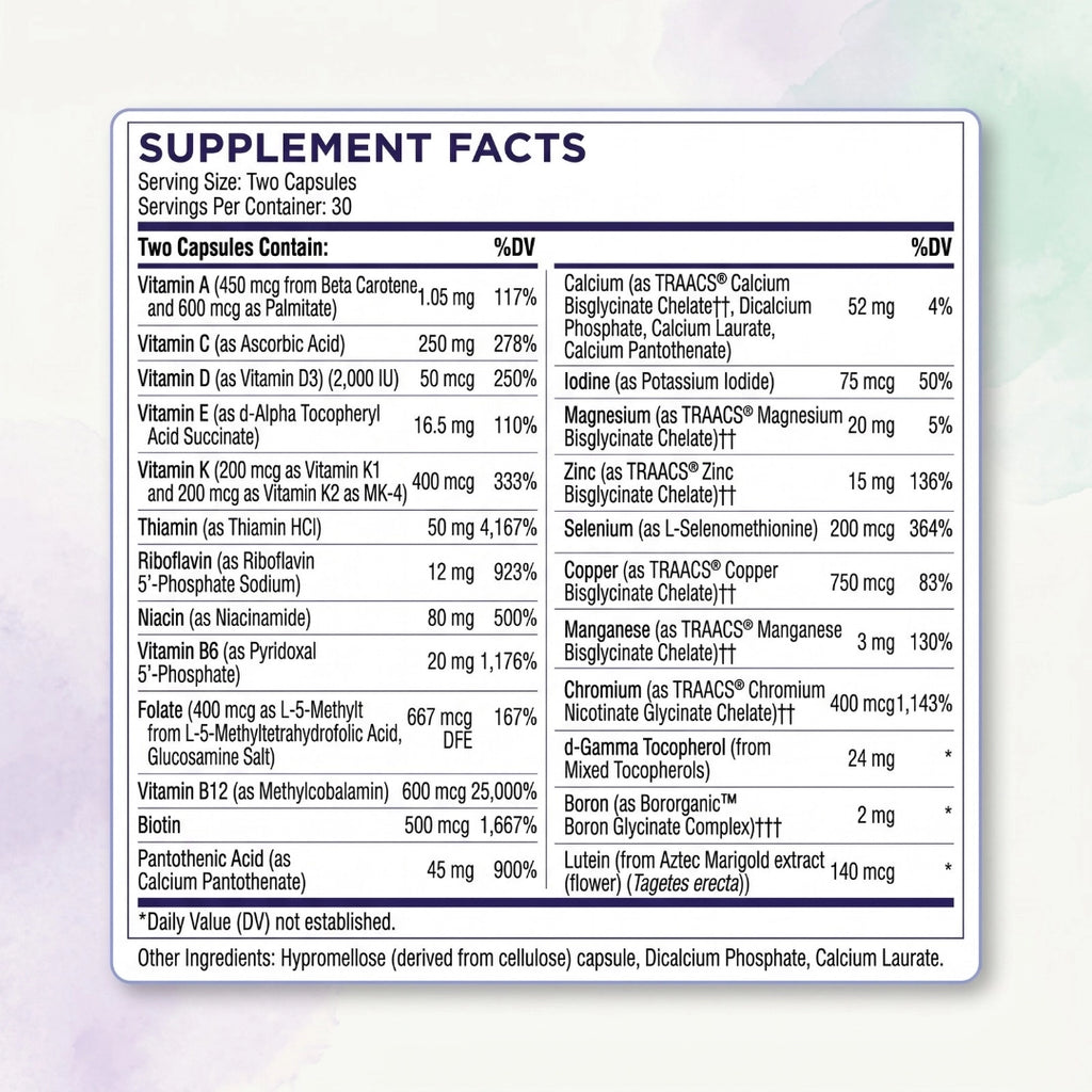 Basic Nutrients 2/Day Multivitamin with Active B Vitamins, D3 & K2 – Immune & Bone Support