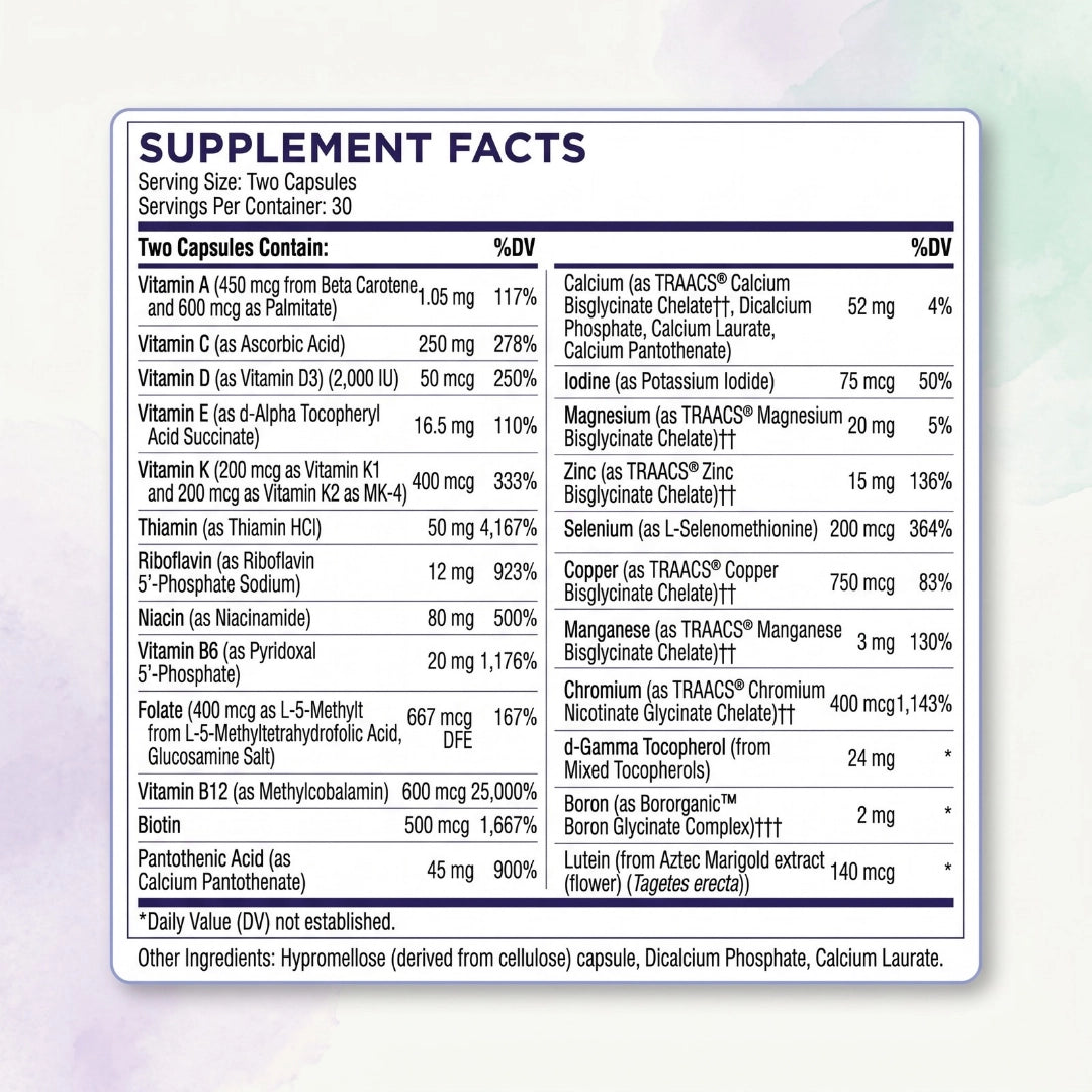 Basic Nutrients 2/Day Multivitamin with Active B Vitamins, D3 & K2 – Immune & Bone Support
