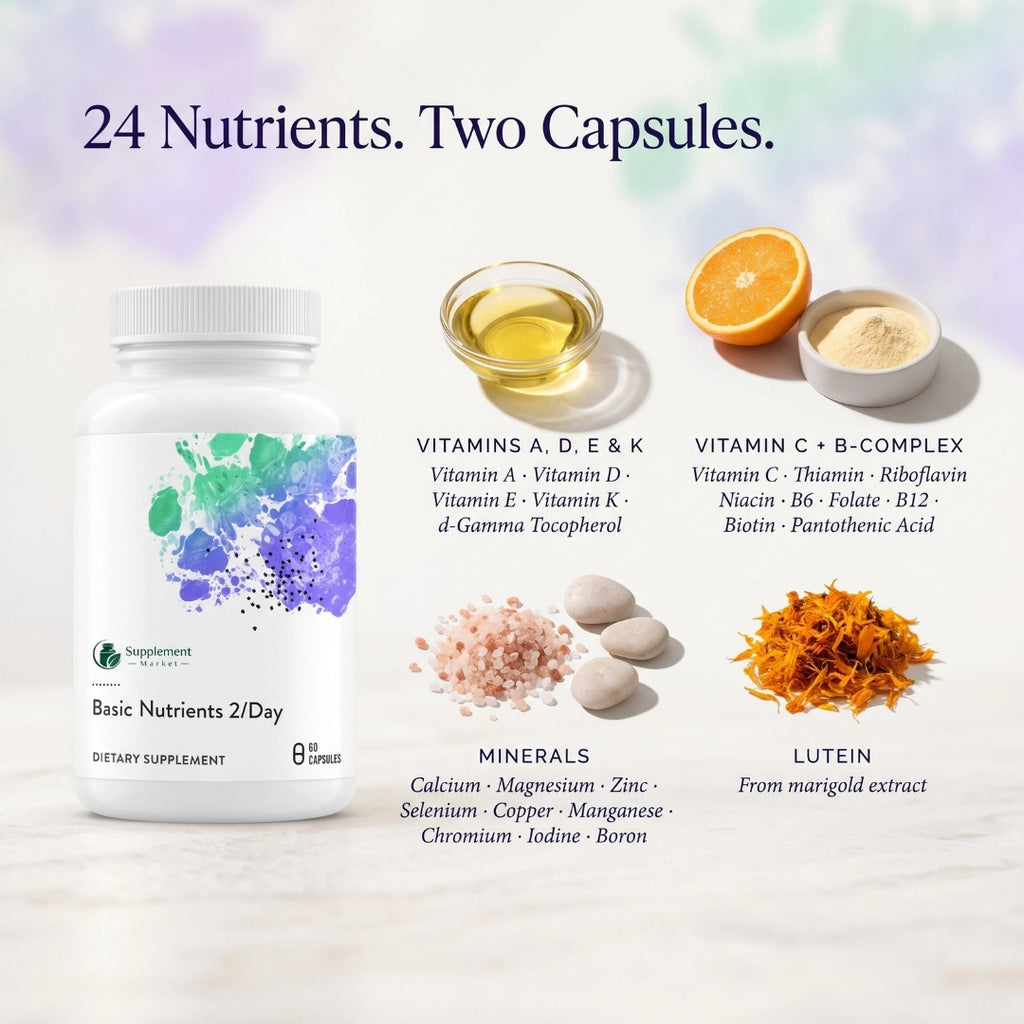 Basic Nutrients 2/Day Multivitamin with Active B Vitamins, D3 & K2 – Immune & Bone Support