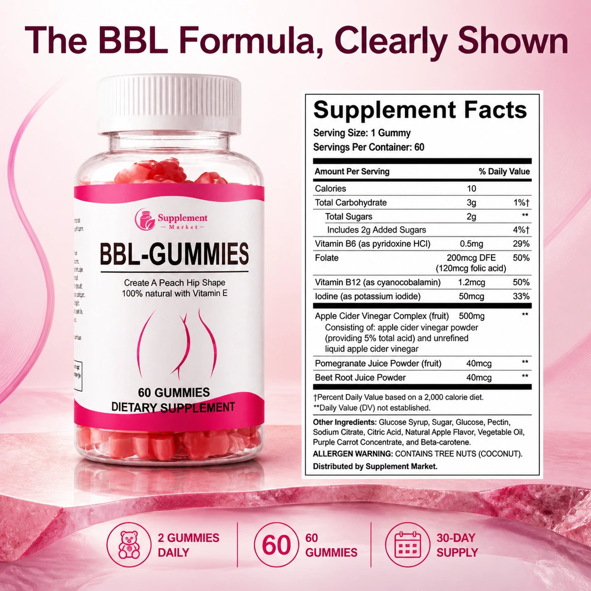 BBL Gummies – Apple Cider Vinegar, B-Vitamins & Iodine for Curves & Shape Support