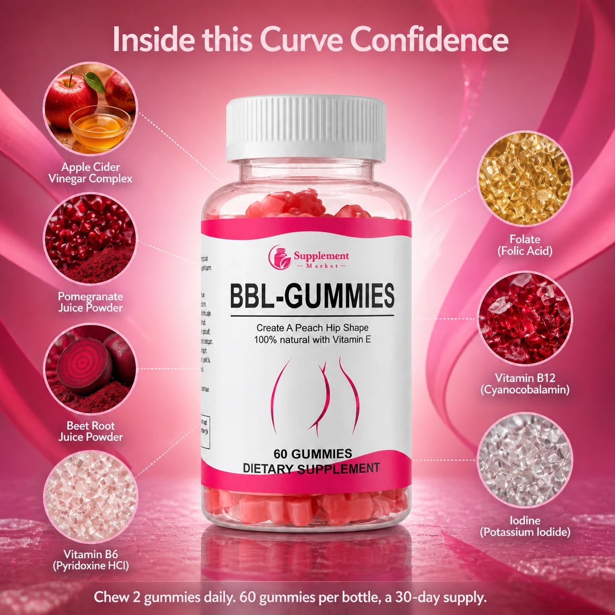 BBL Gummies – Apple Cider Vinegar, B-Vitamins & Iodine for Curves & Shape Support