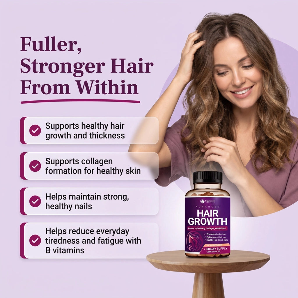 Advanced Hair Growth – Biotin 10,000 mcg & Collagen Capsules