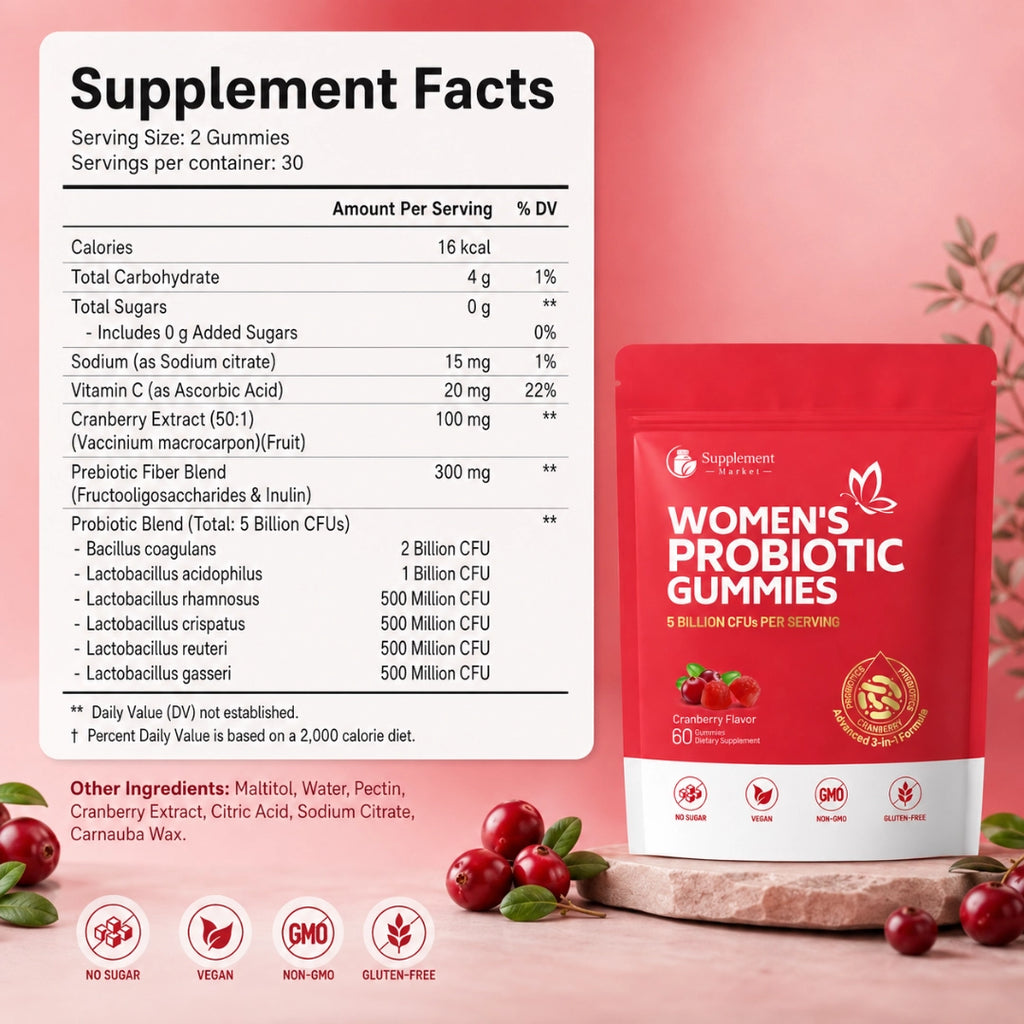 Cranberry Probiotic Gummies - Women's Digestive & Feminine pH Support