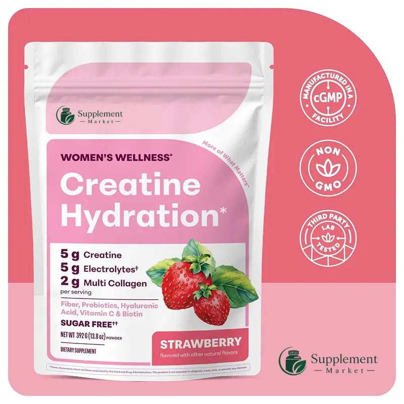 Creatine Hydration Powder for Women with Electrolytes, Collagen & Probiotics – Strawberry, 392g