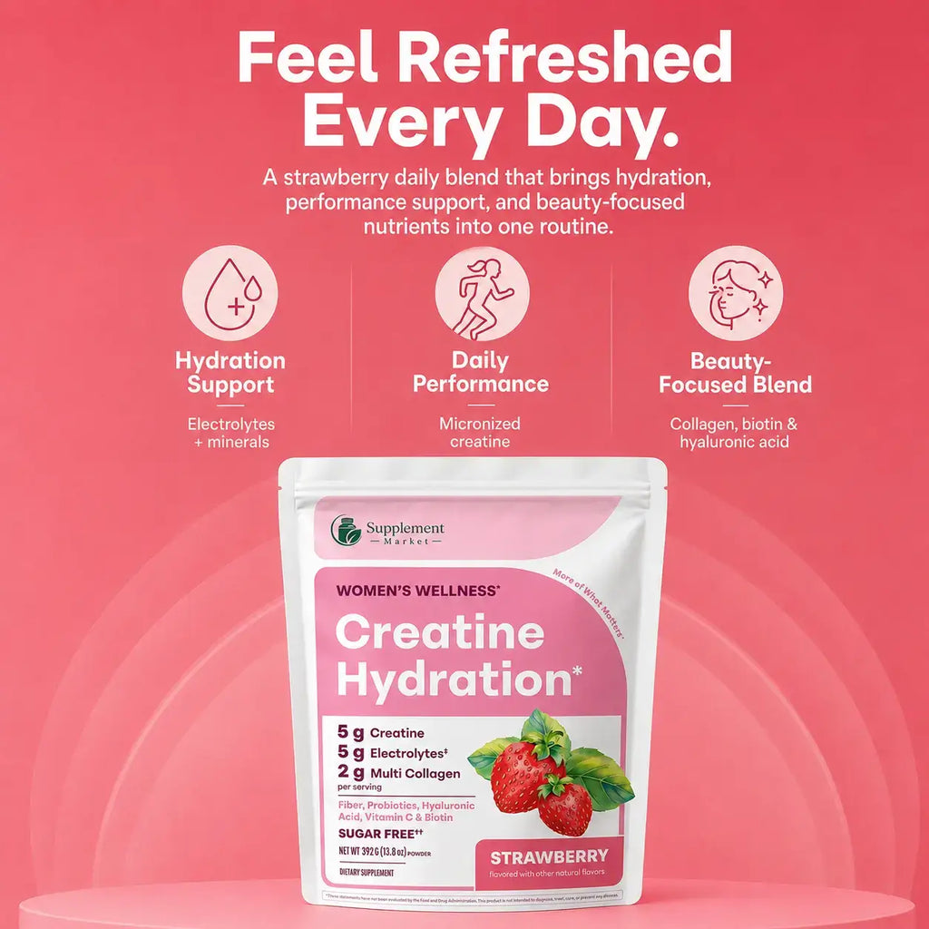 Creatine Hydration Powder for Women with Electrolytes, Collagen & Probiotics – Strawberry, 392g
