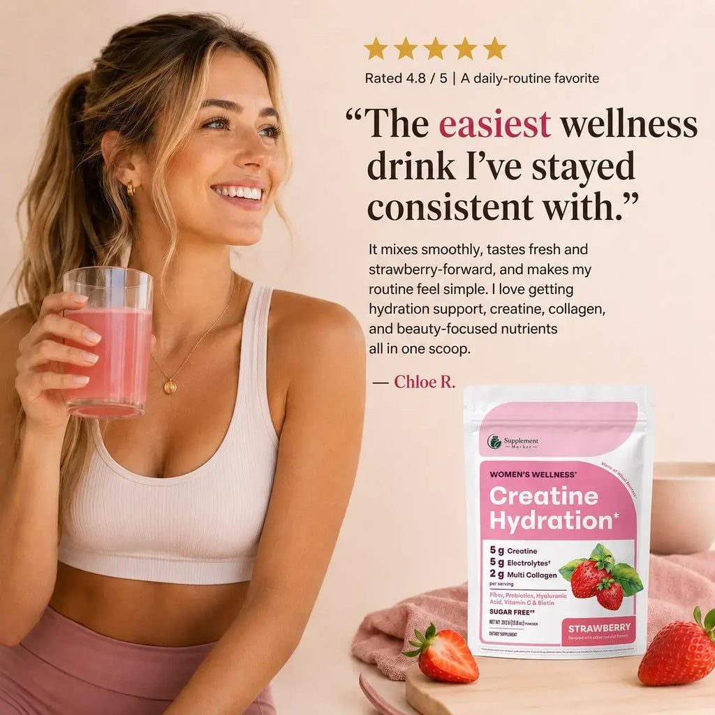 Creatine Hydration Powder for Women with Electrolytes, Collagen & Probiotics – Strawberry, 392g
