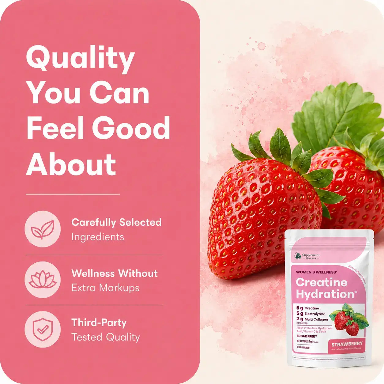 Creatine Hydration Powder for Women with Electrolytes, Collagen & Probiotics – Strawberry, 392g