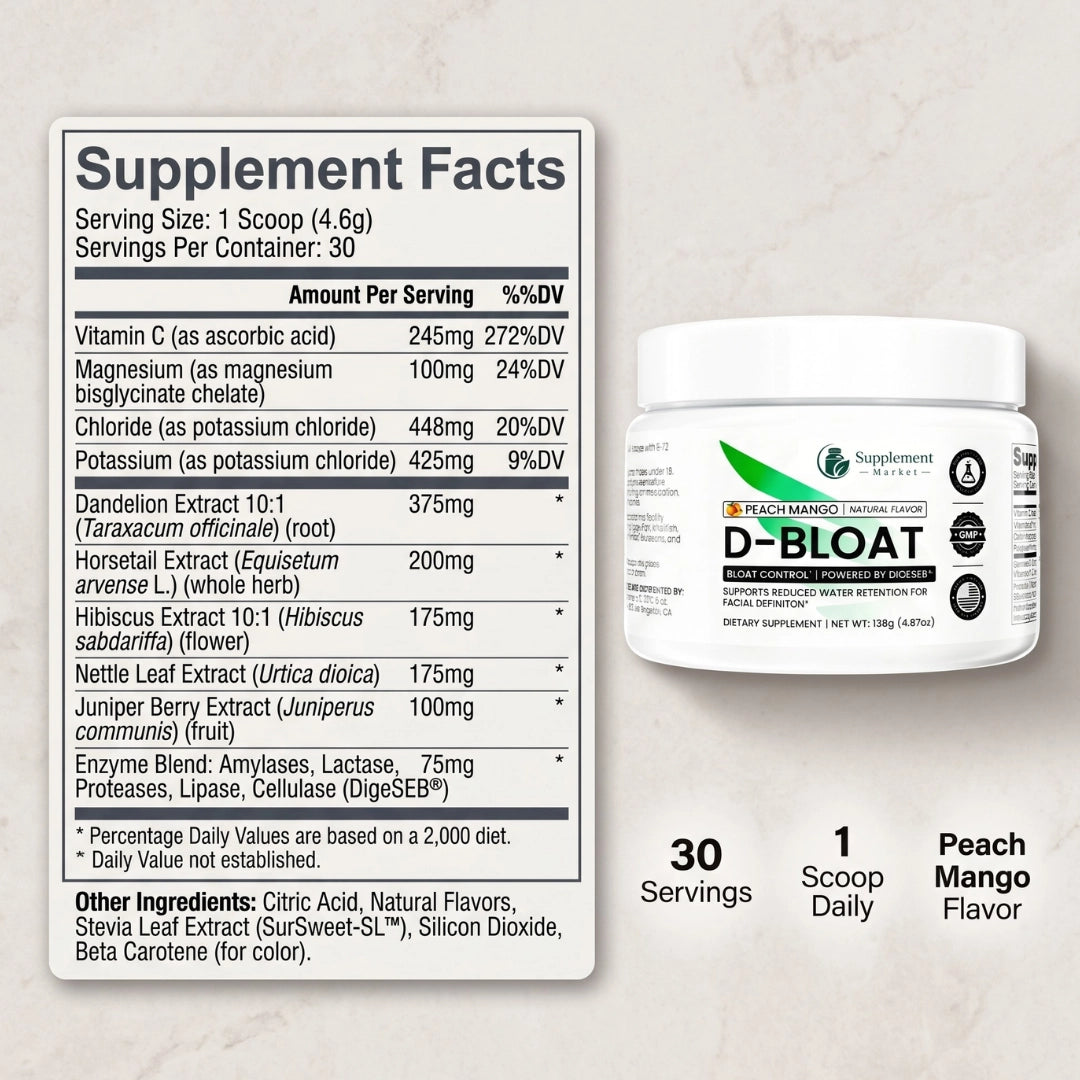 D-BLOAT – Daily Supplement for Bloating Relief & Water Retention Support – Peach Mango Flavor
