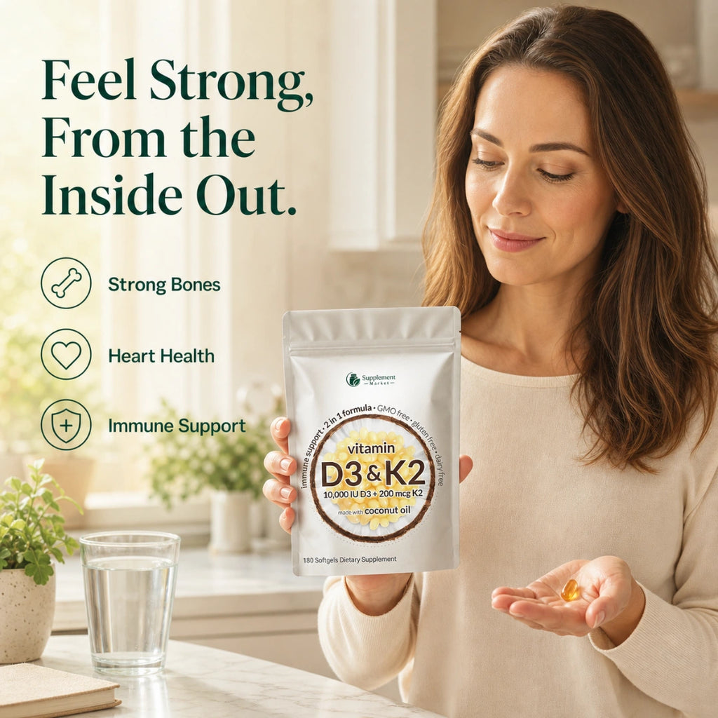 Vitamin D3 10,000 IU & K2 200 mcg – Bone, Immune & Muscle Support 180 Day Supply