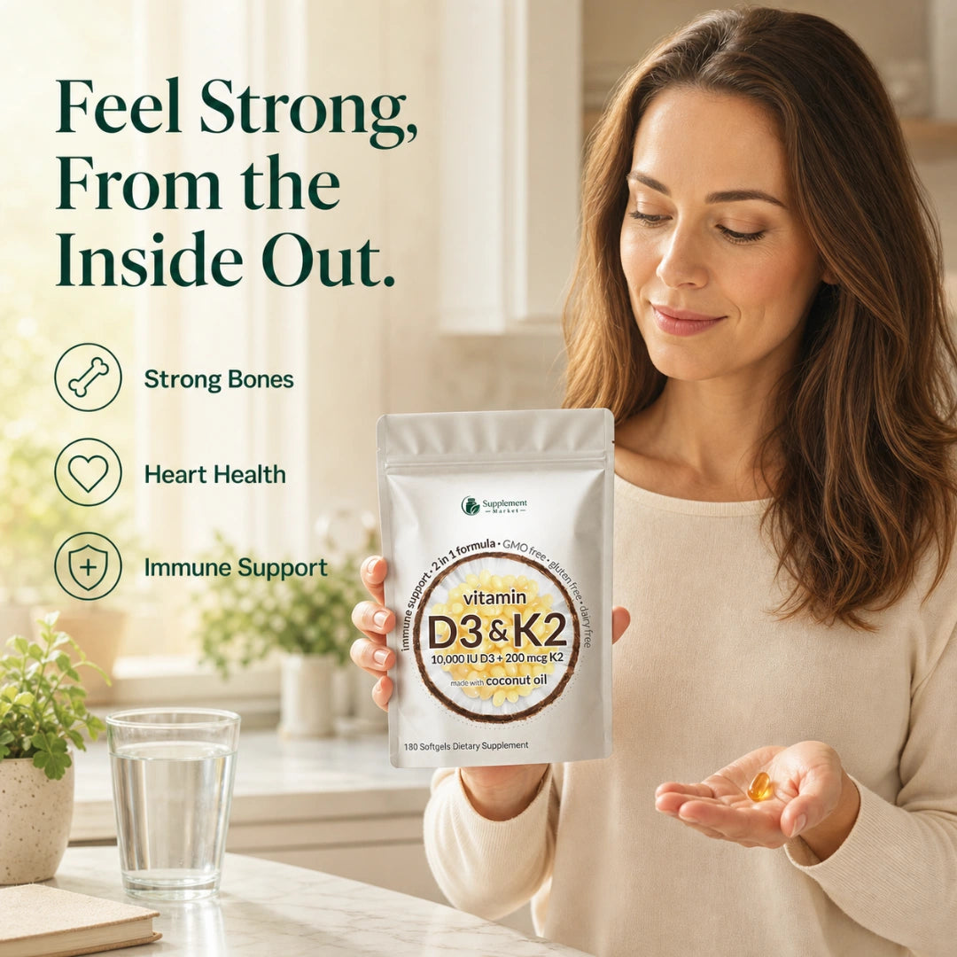 Vitamin D3 10,000 IU & K2 200 mcg – Bone, Immune & Muscle Support 180 Day Supply