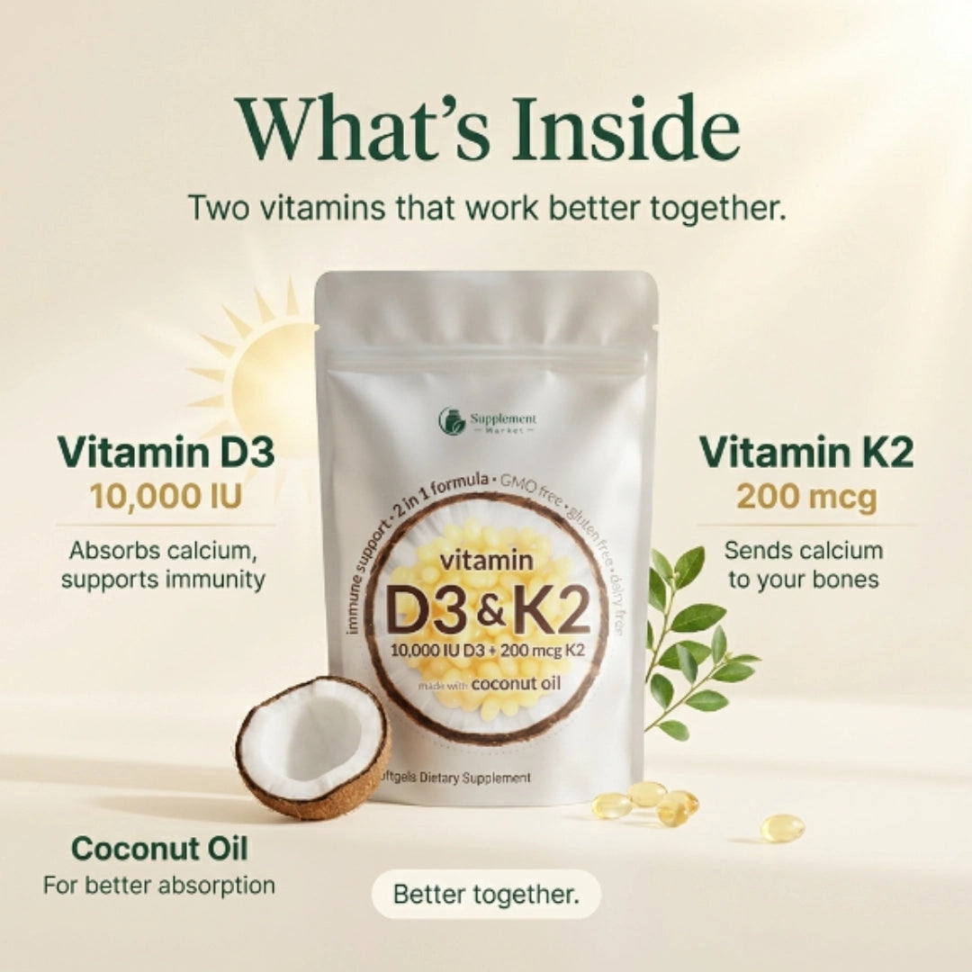 Vitamin D3 10,000 IU & K2 200 mcg – Bone, Immune & Muscle Support 180 Day Supply