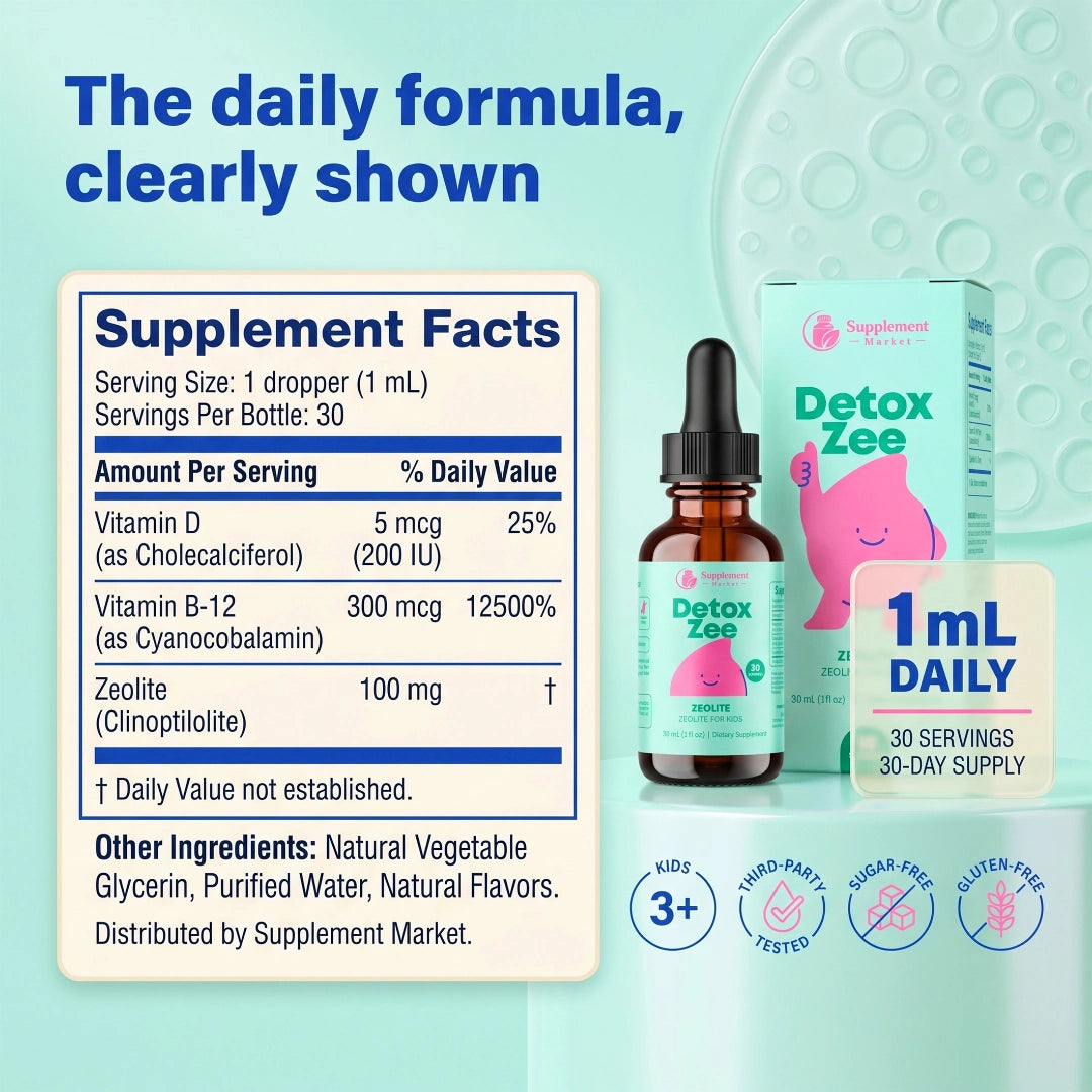 Detox Zee Kids Zeolite Drops with Vitamin D3 & B12 – Energy & Wellness Support