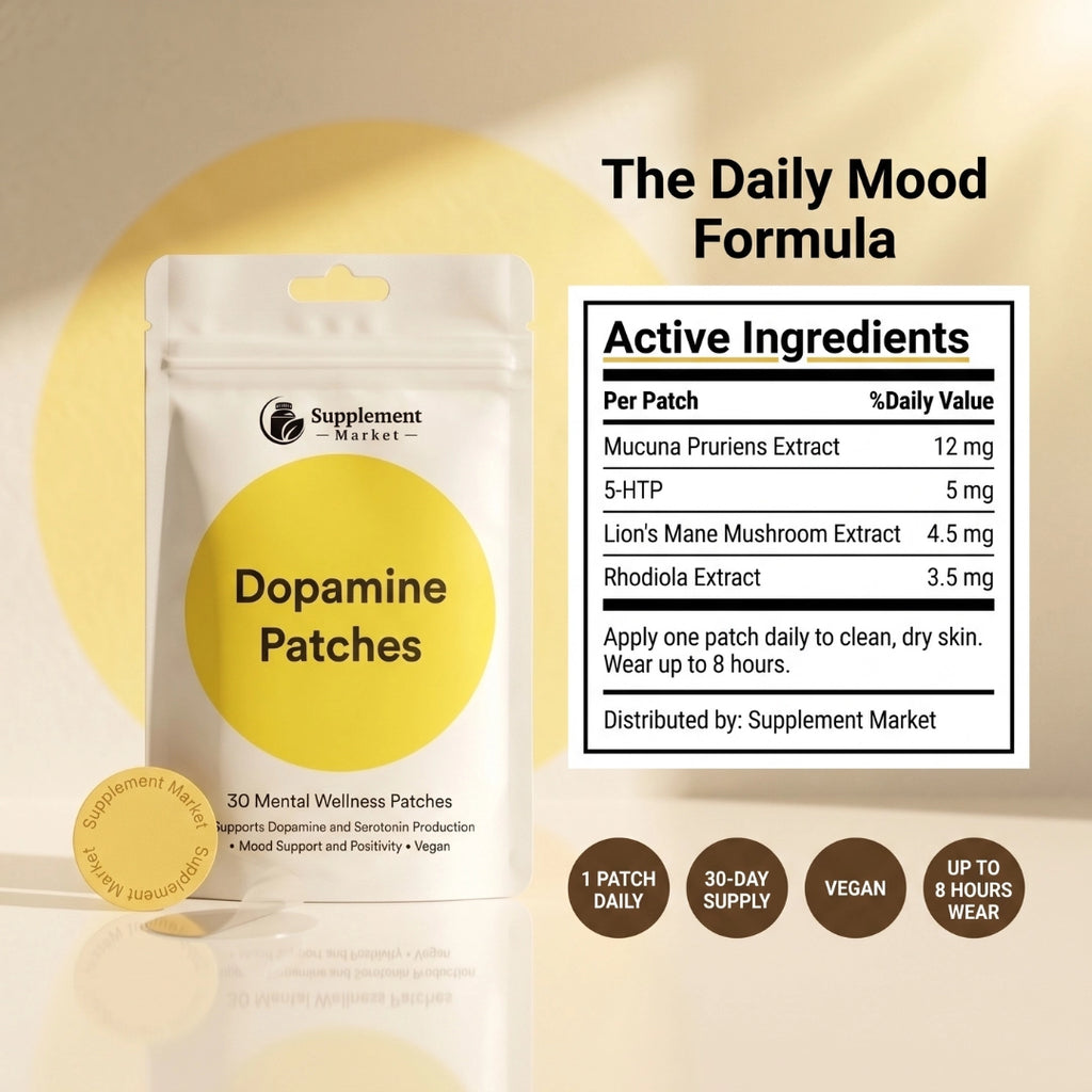 Mood Booster Patches – Herbal Patches with Rhodiola, Lion's Mane & Mucuna, 30 Vegan Patches