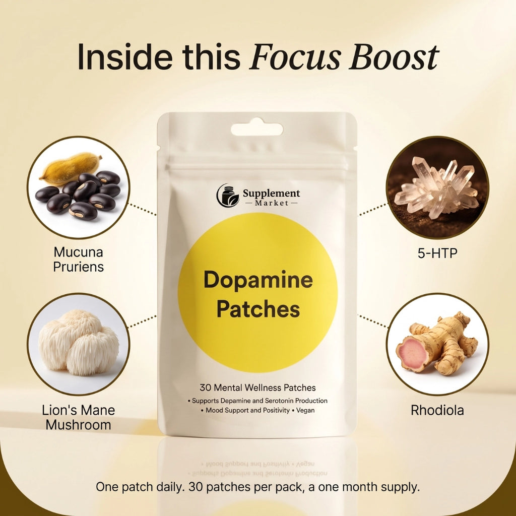 Mood Booster Patches – Herbal Patches with Rhodiola, Lion's Mane & Mucuna, 30 Vegan Patches