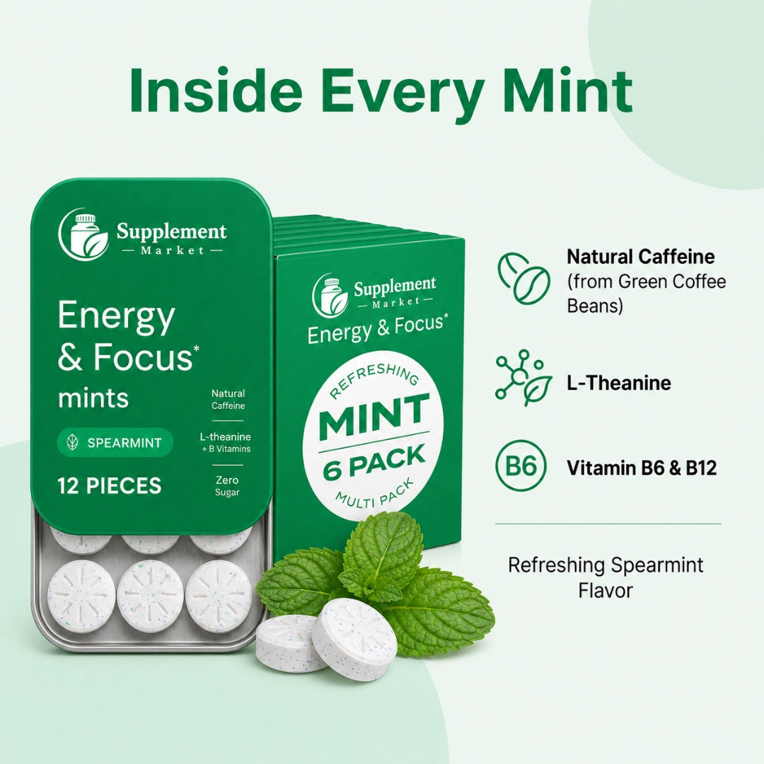 Energy & Focus Mints/Gums | Sugar Free with L-Theanine and Natural Caffeine – Spearmint Flavor