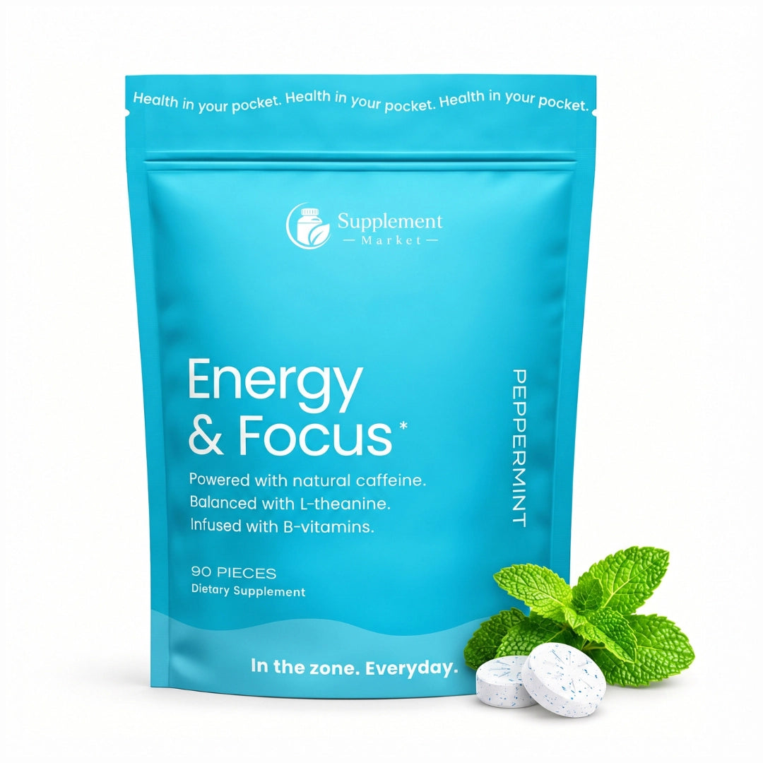 Energy & Focus Peppermint Mints – 40 mg Natural Caffeine, L-Theanine & Vitamin B12 for Energy, Alertness & Calm Focus | Sugar-Free, Vegan, On-the-Go