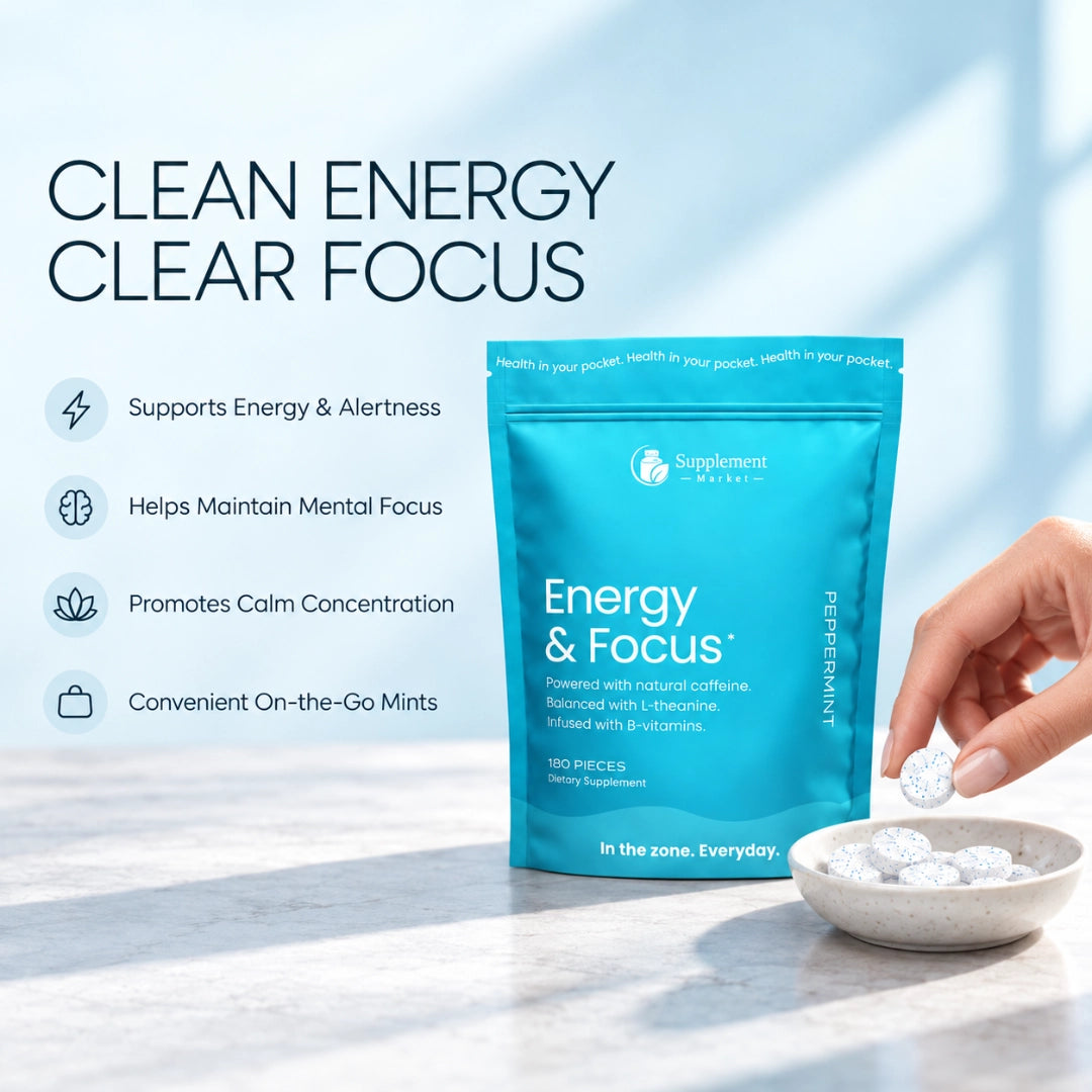 Energy & Focus Peppermint Mints – 40 mg Natural Caffeine, L-Theanine & Vitamin B12 for Energy, Alertness & Calm Focus | Sugar-Free, Vegan, On-the-Go