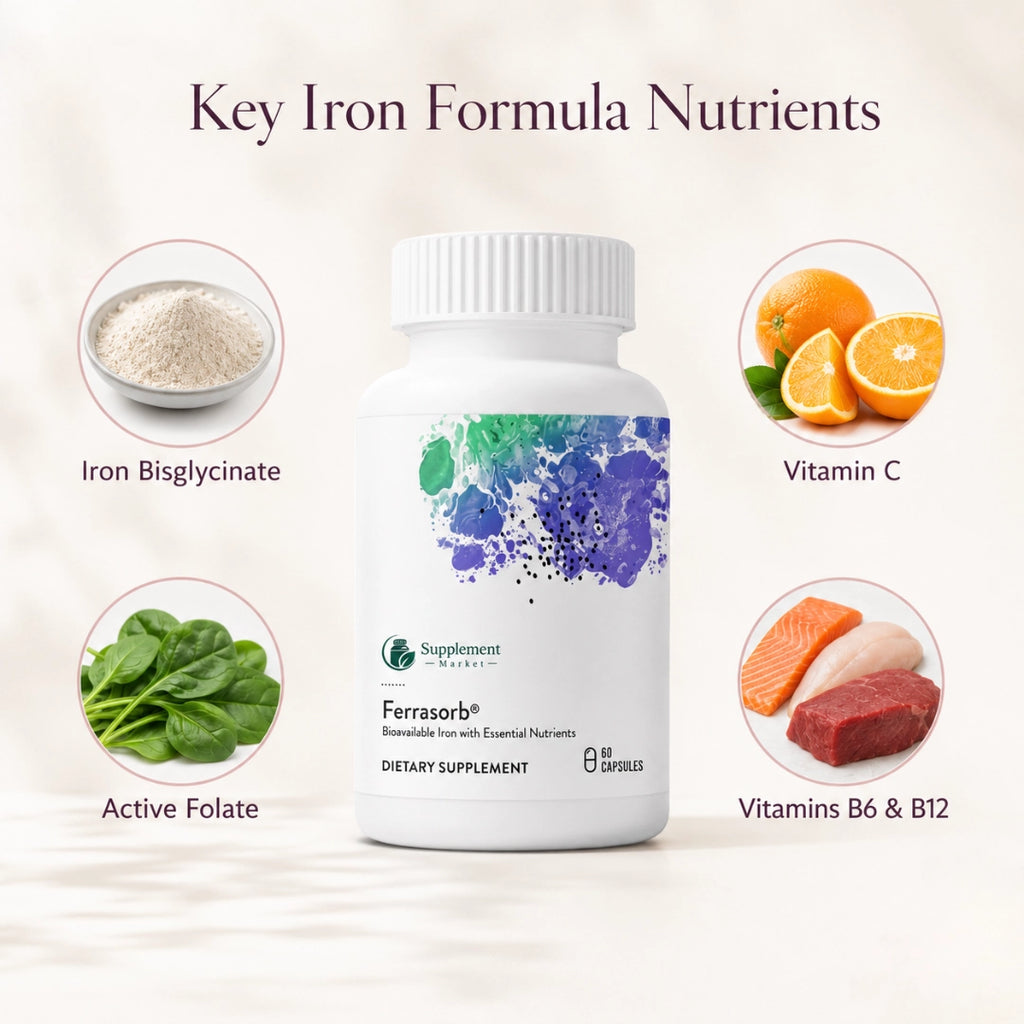 Ferrasorb Iron Complex – Iron Supplement with Bioavailable Bisglycinate & B Vitamins