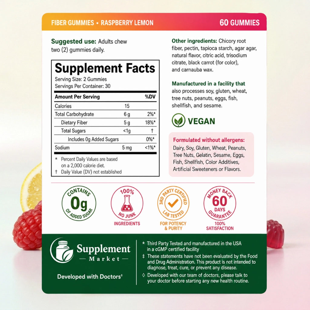 Fiber Gummies – Prebiotic Chicory Root Fiber for Gut Health & Digestion, Daily Regularity Support