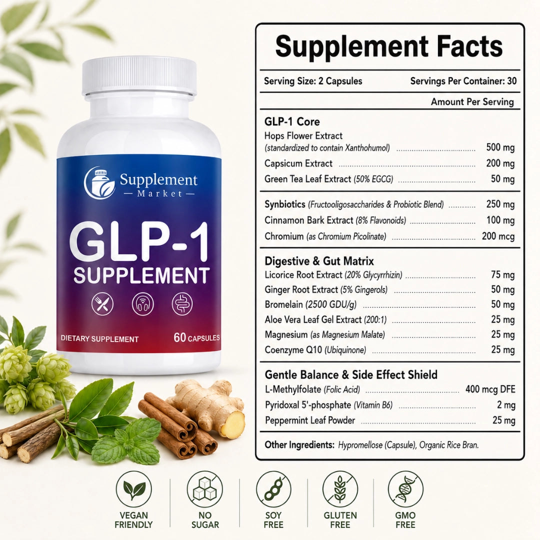 GLP-1 Supplement Capsules – Berberine, Probiotics & Green Tea Extract, Gut Health & Metabolism Support