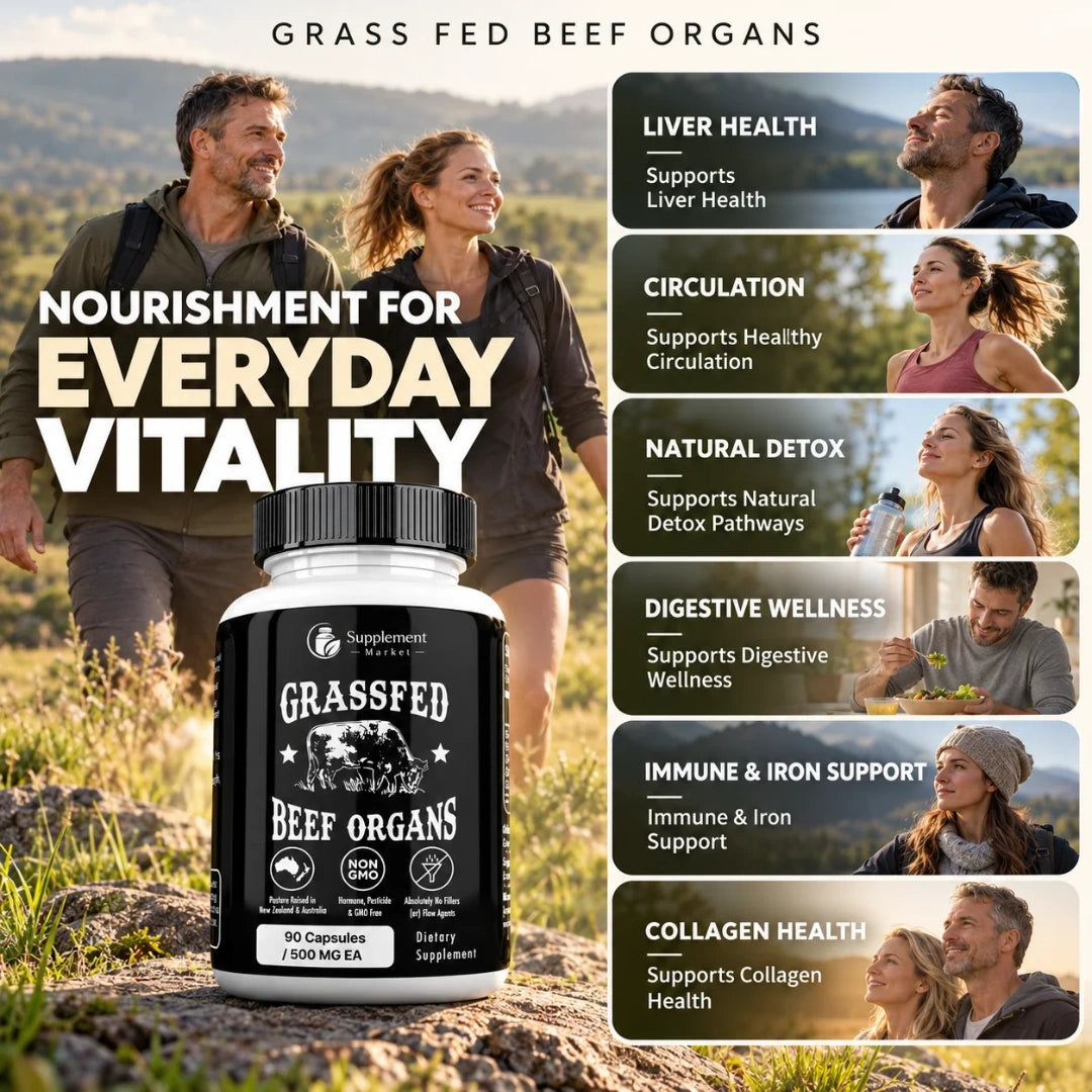 Grass Fed Beef Organs Capsules – Liver, Heart, Kidney, Pancreas & Spleen for Nose-to-Tail Whole-Food Nutrition, Energy & Vitality