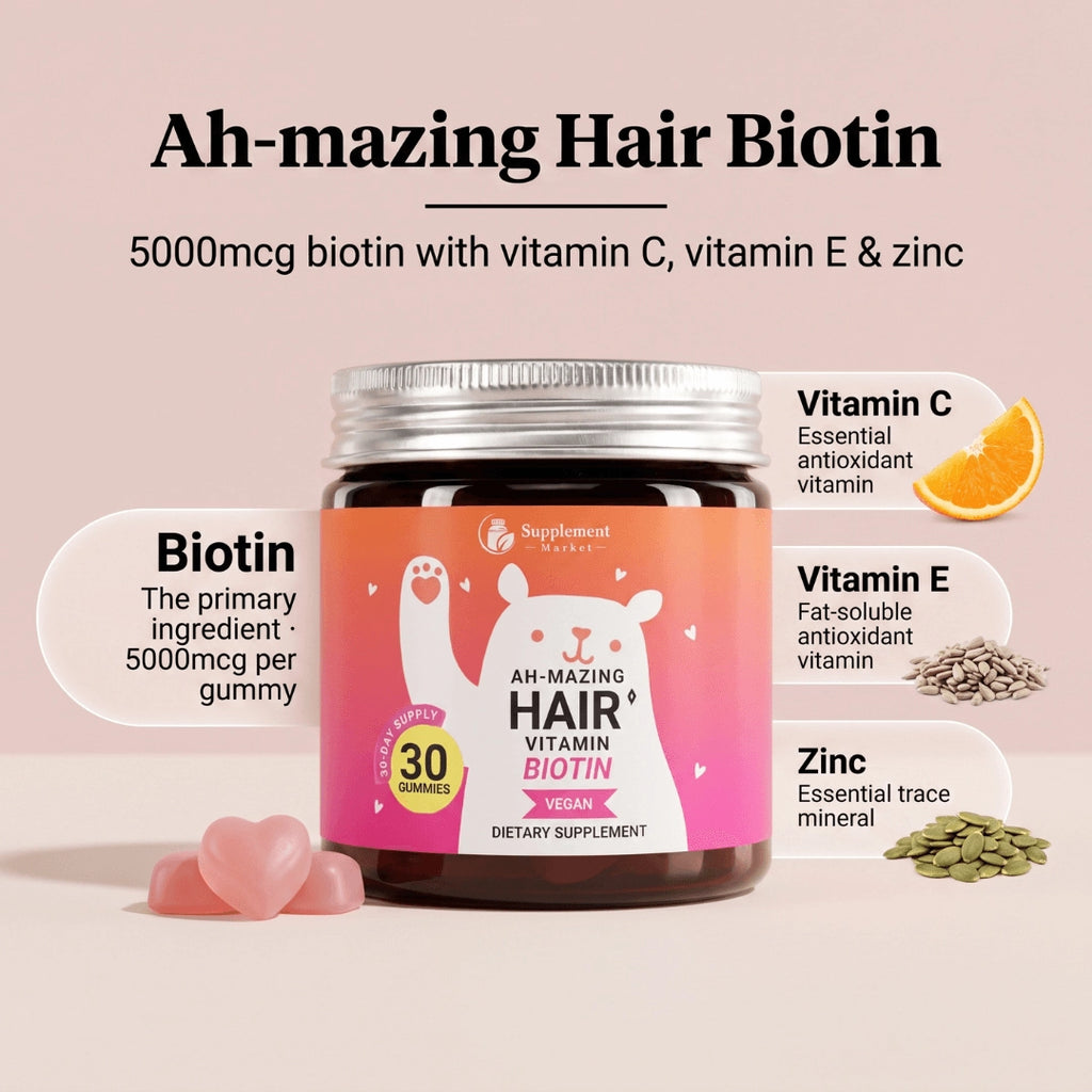 Ah-mazing Hair Biotin Gummies – 5000 mcg Biotin for Hair Growth, Skin & Nails Vitamins