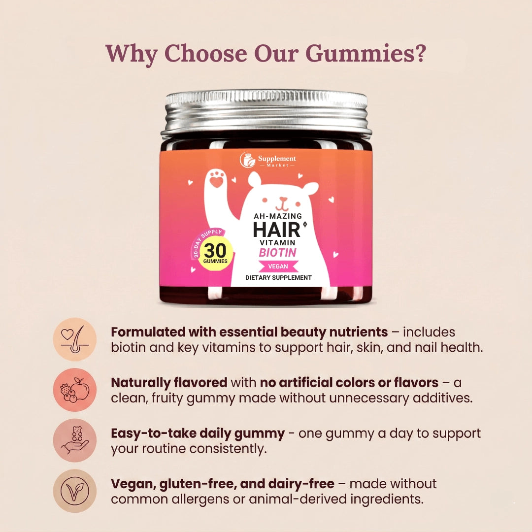 Ah-mazing Hair Biotin Gummies – 5000 mcg Biotin for Hair Growth, Skin & Nails Vitamins
