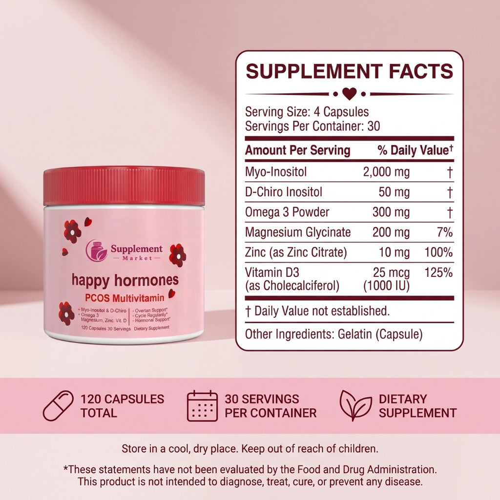 Happy Hormones PCOS Multivitamin – Hormone Balance Supplement for Women with Inositol & Metabolism Support