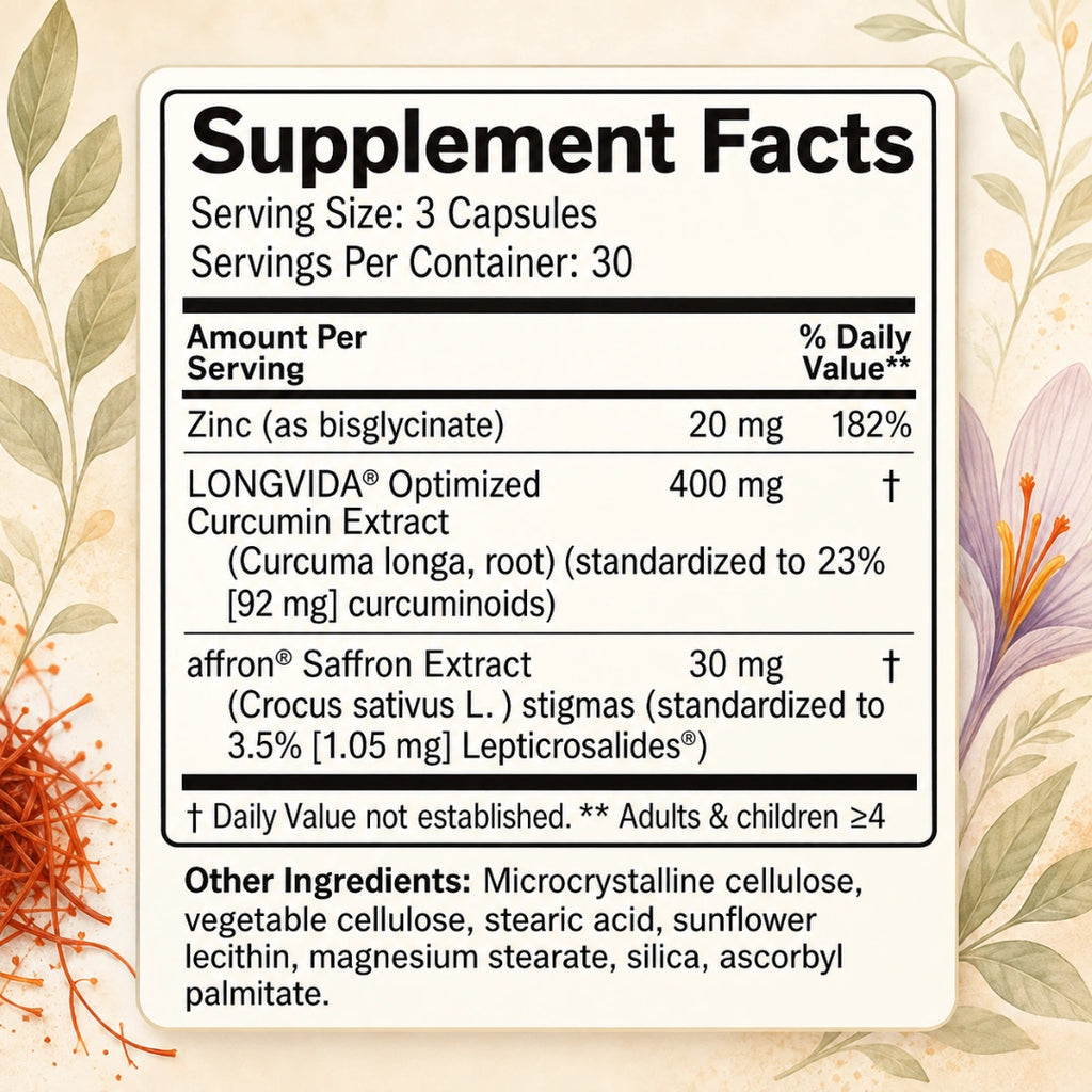 Happy Saffron Plus Capsules with Saffron, Curcumin & Zinc