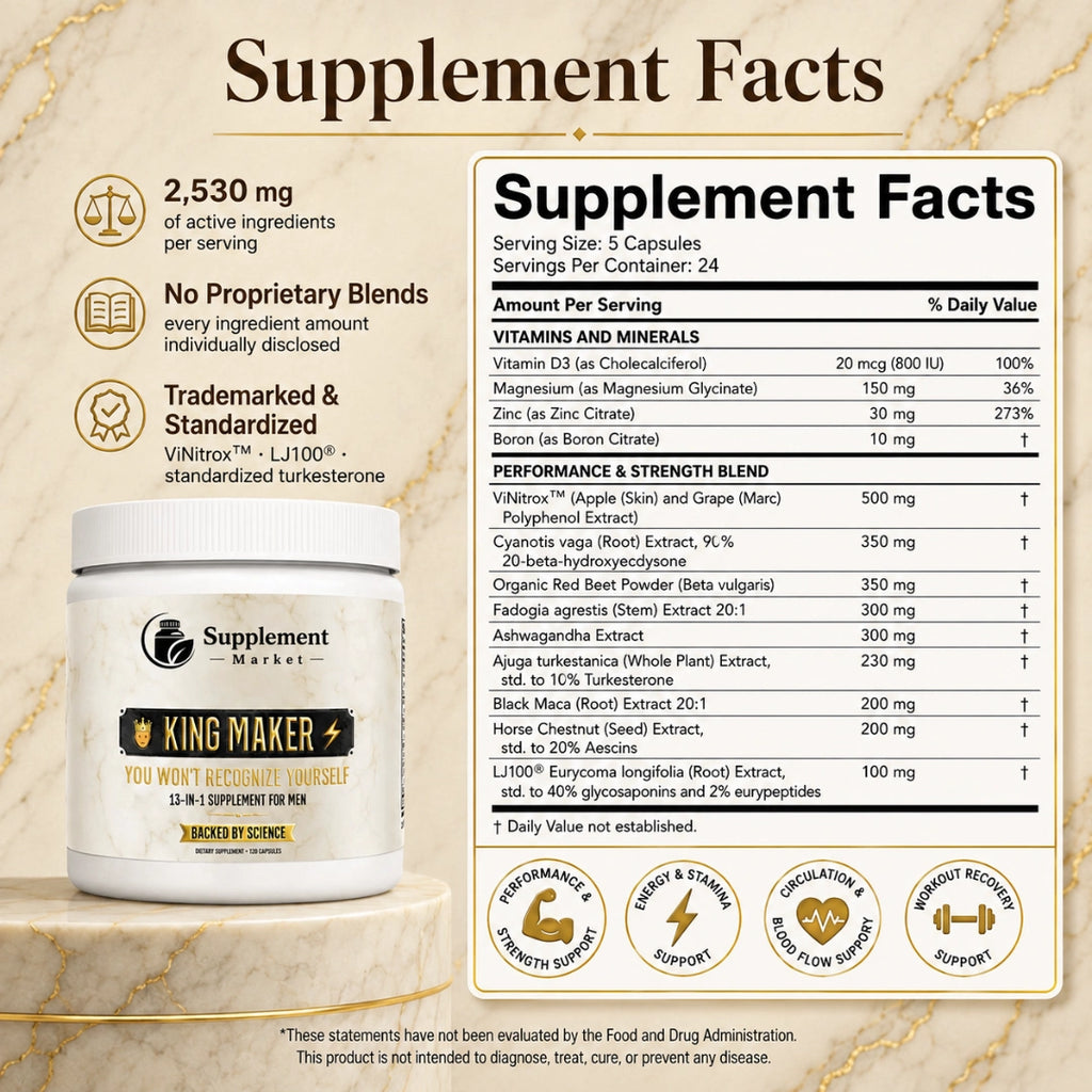 King Maker 13-in-1 Supplement for Men – Male Performance, Muscle Support & Circulation Improvement