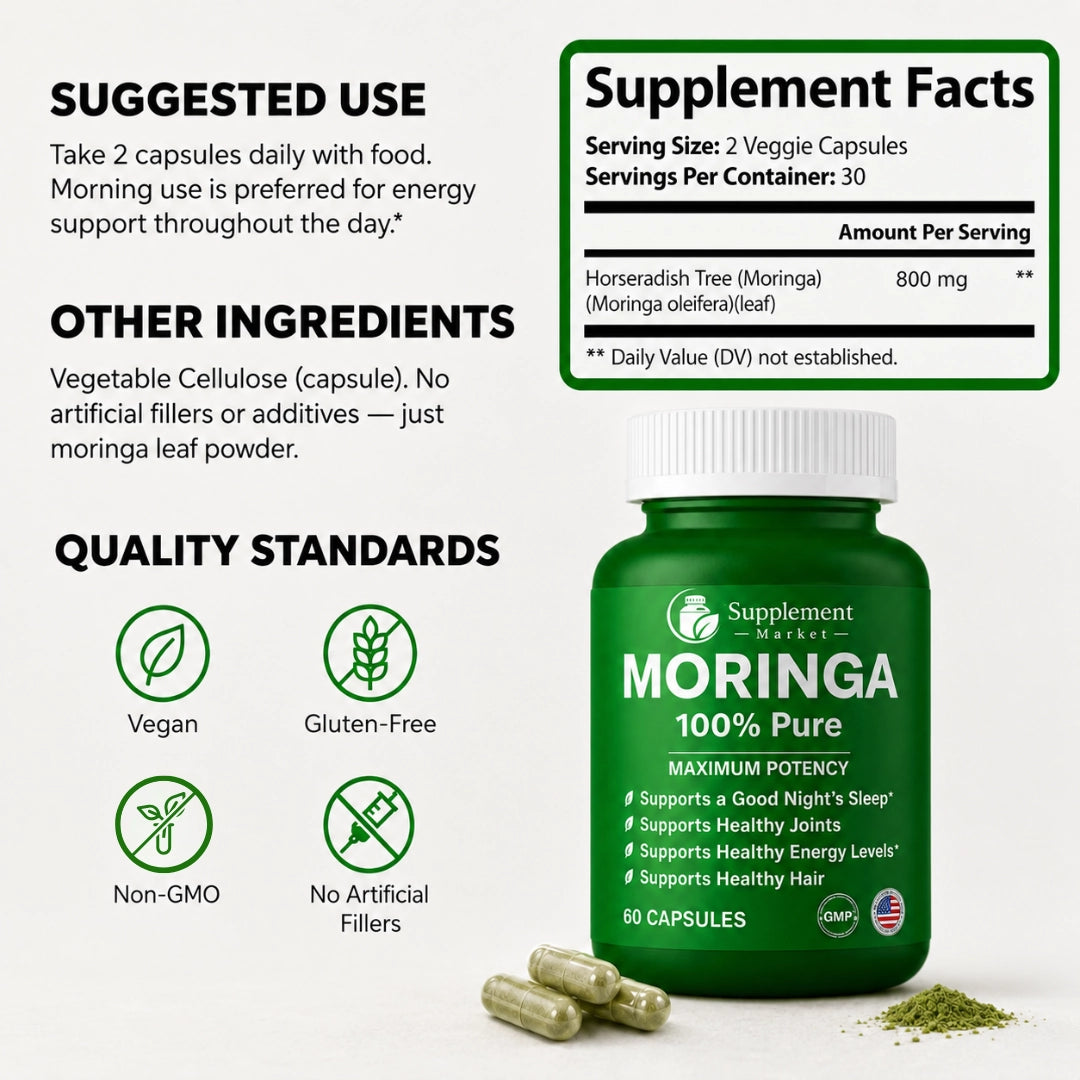 Moringa Capsules – Moringa Leaf Powder Superfood | Natural Energy & Wellness Support