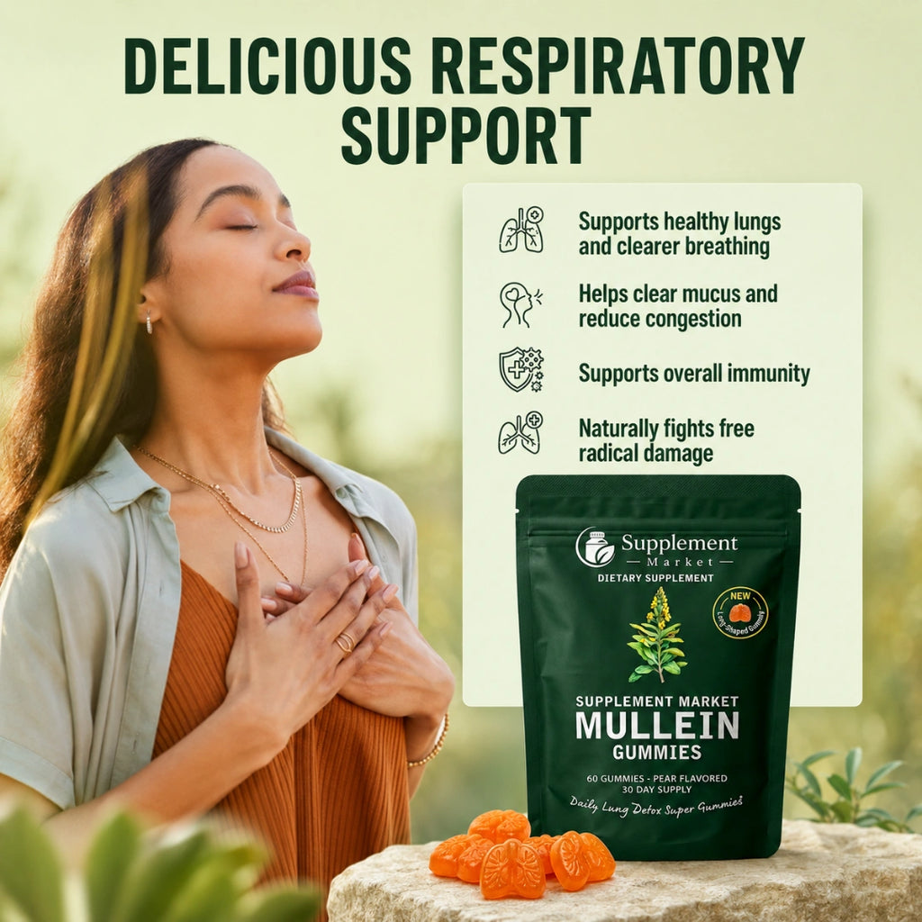 Mullein Leaf Extract Gummies with Elderberry, Turmeric & Ginger – 60 Pear-Flavored Gummies