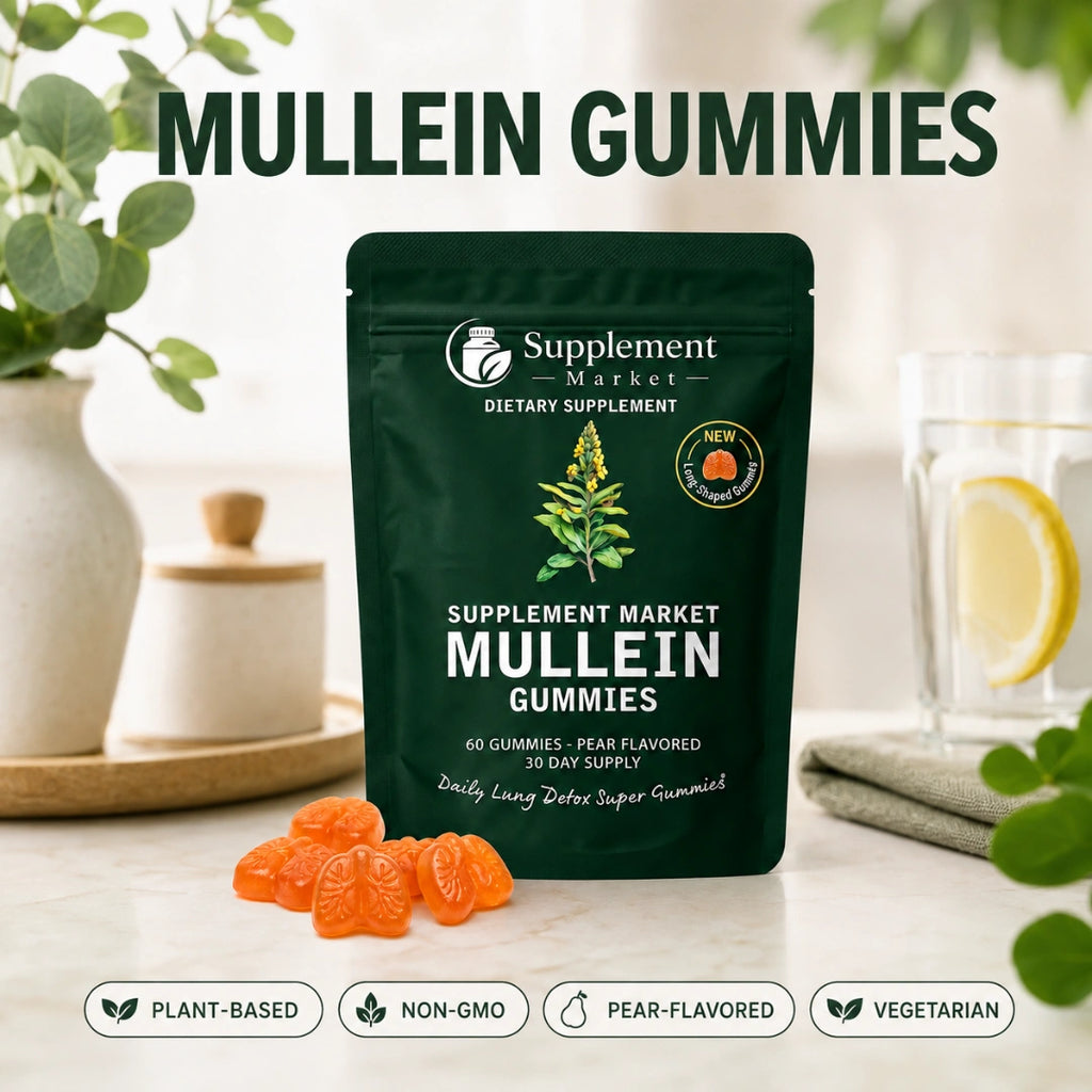 Mullein Leaf Extract Gummies with Elderberry, Turmeric & Ginger – 60 Pear-Flavored Gummies