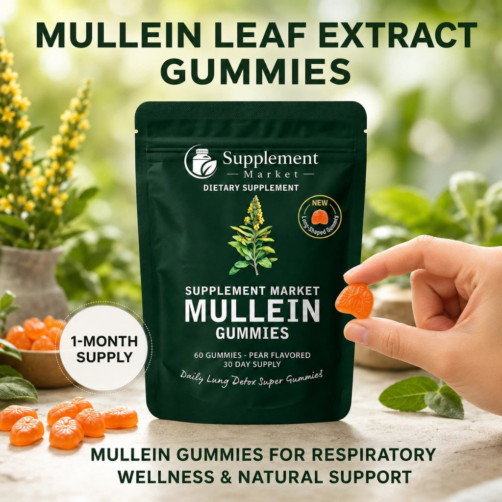 Mullein Leaf Extract Gummies with Elderberry, Turmeric & Ginger – 60 Pear-Flavored Gummies