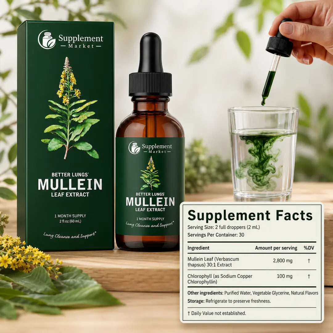 Mullein Liquid Drops with Chlorophyll – Support Clear Breathing, Lung Health & Respiratory Wellness