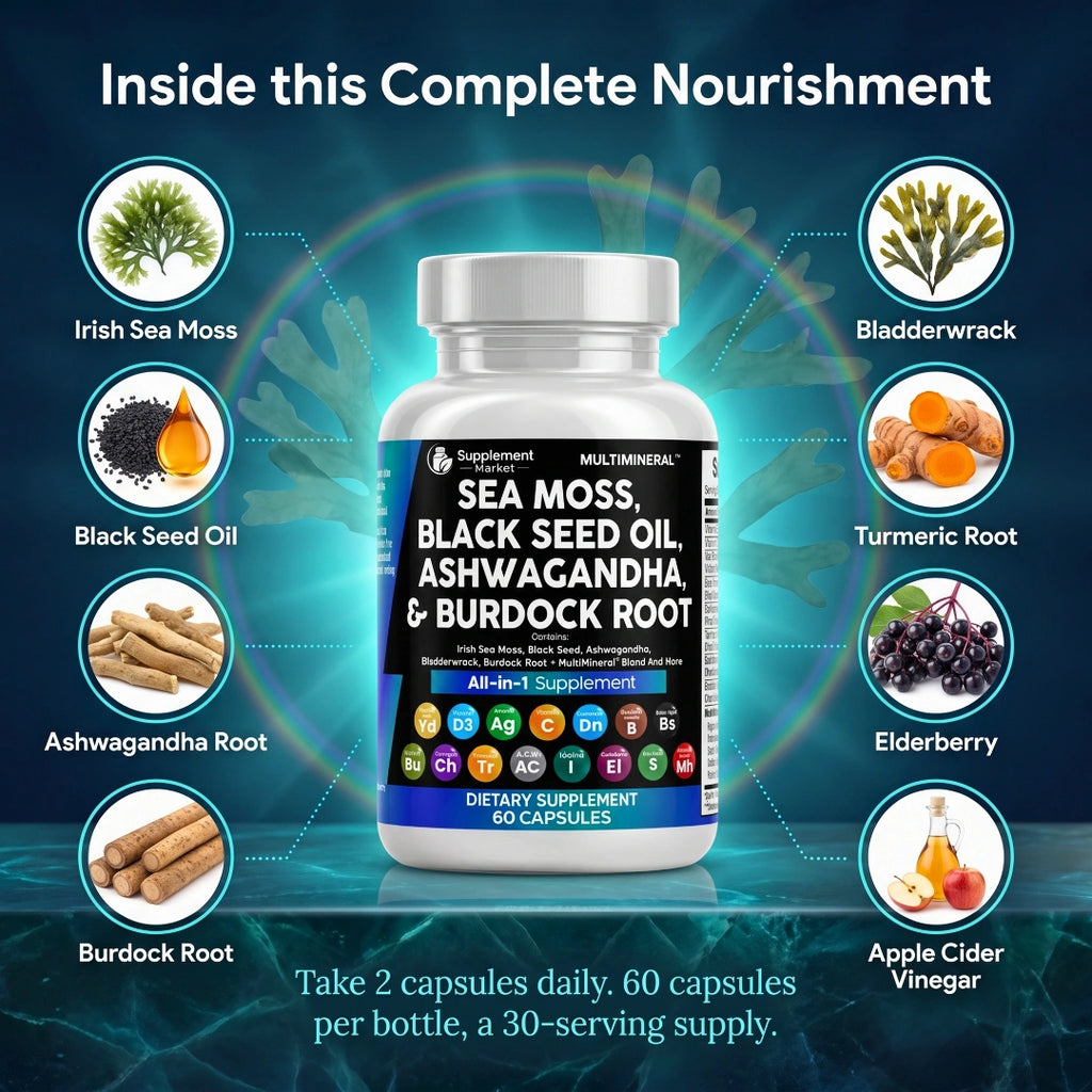 Multimineral - Sea Moss, Black Seed Oil, Ashwagandha & Burdock Root Capsules