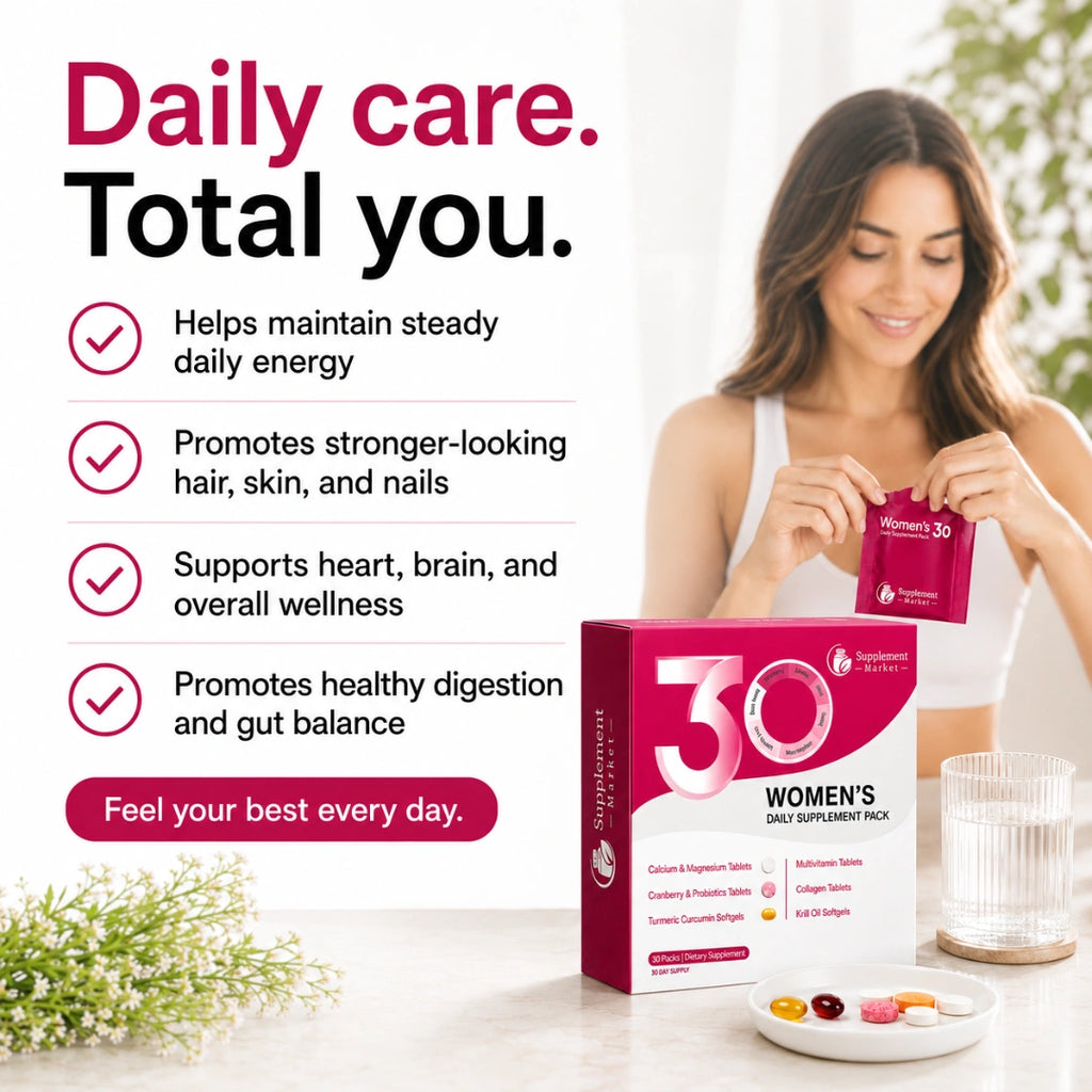 Women’s Daily Supplement Pack – Multivitamins, Krill Oil, Collagen & Probiotics for Energy, Beauty & Wellness, 30 Packs